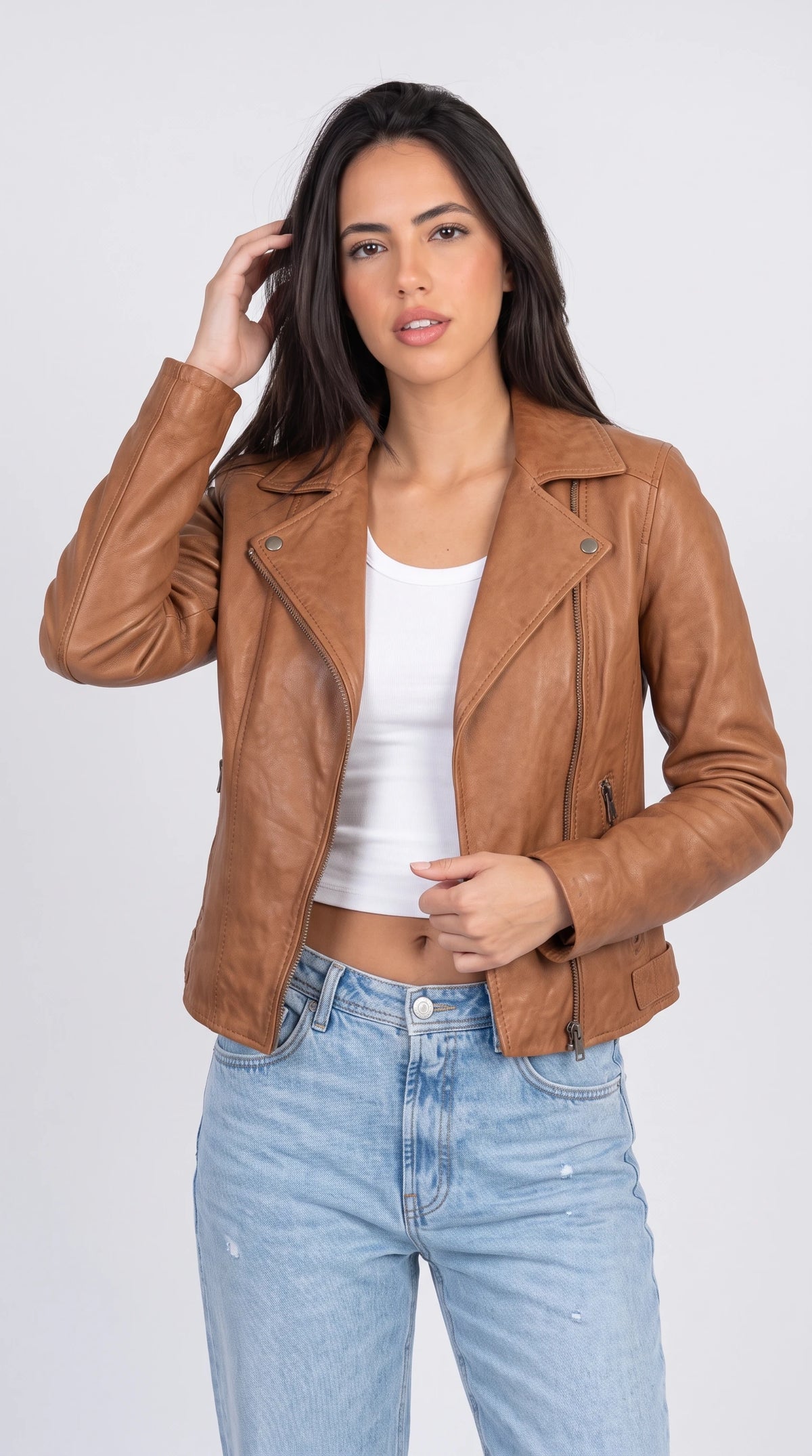 TAN BIKER LEATHER JACKET