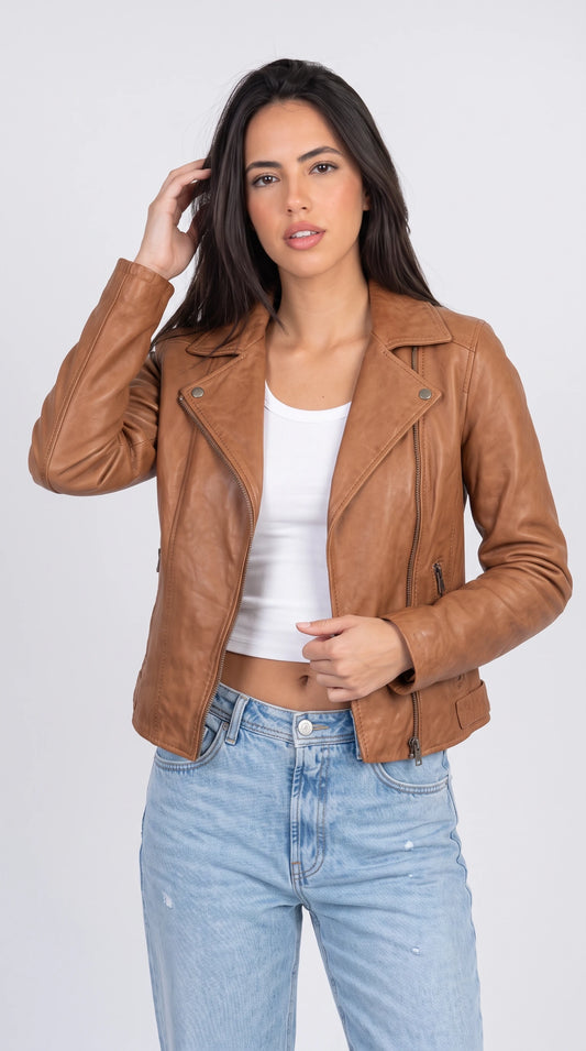 TAN BIKER LEATHER JACKET