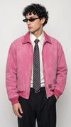 LIGHT PINK SUEDE BOMBER JACKET