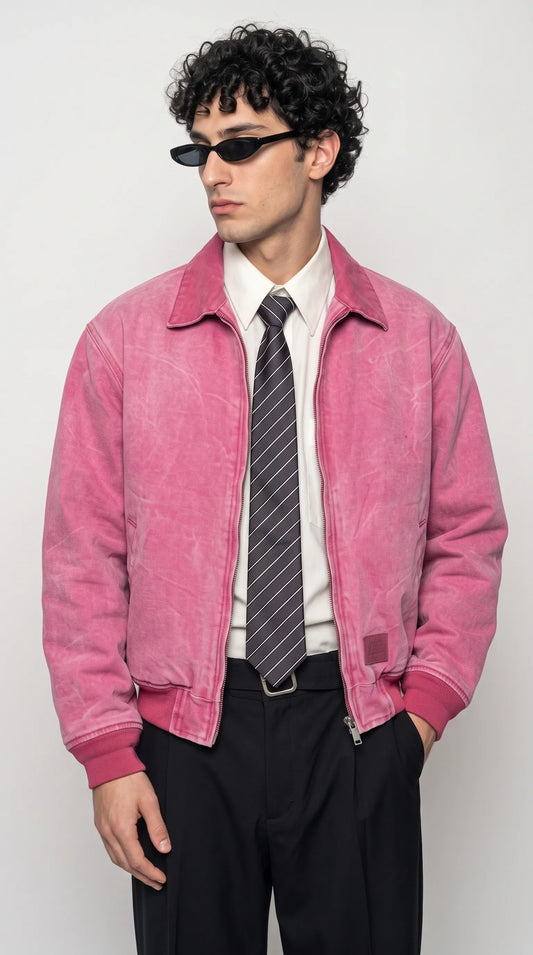LIGHT PINK SUEDE BOMBER JACKET