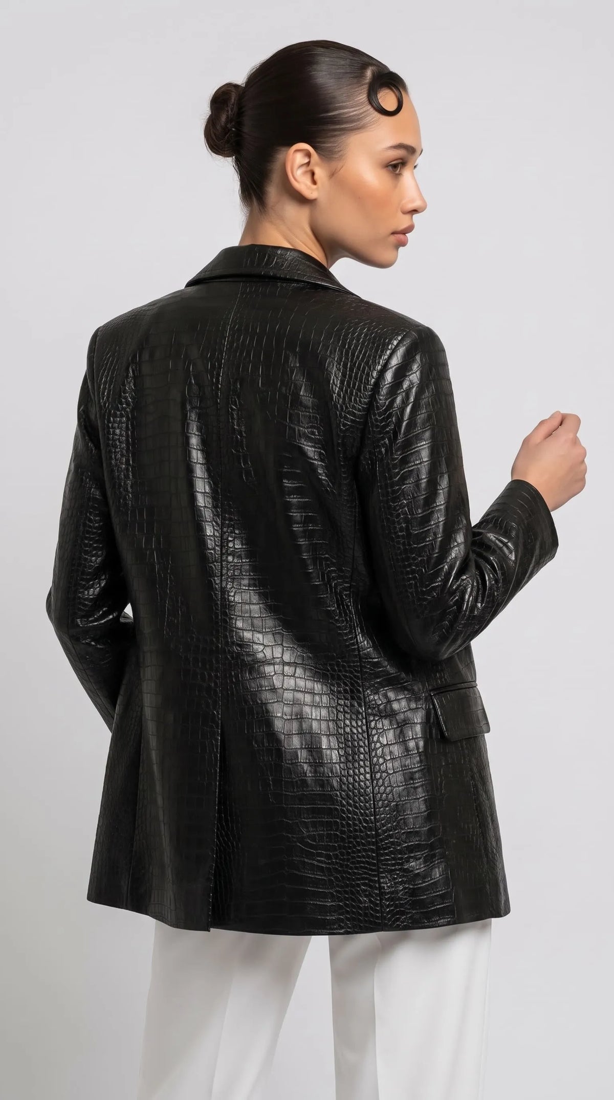 BLACK CROCODILE LEATHER WOMEN BLAZER