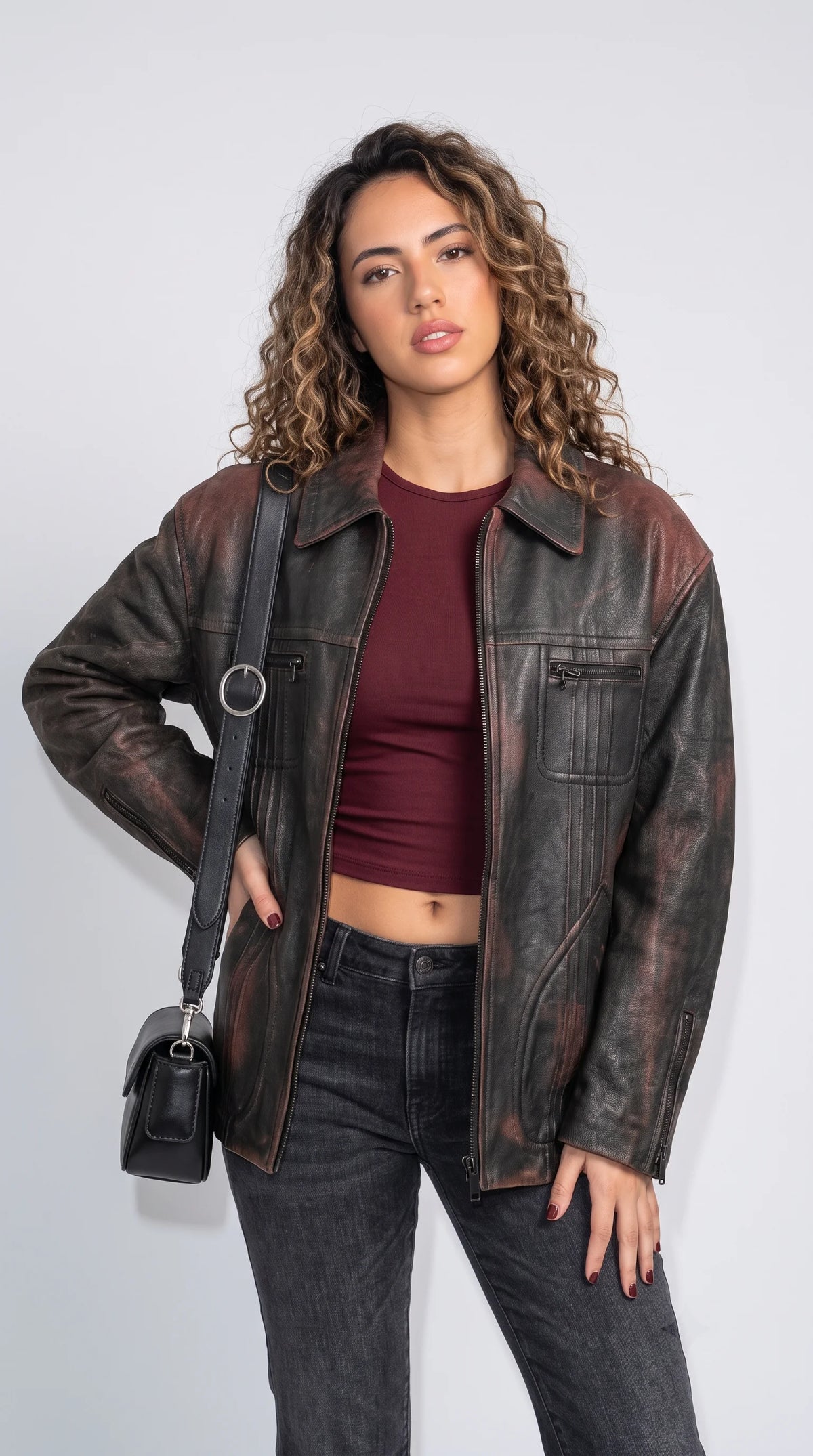 PREMIUM DISTRESSED BLACK LEATHER TRUCKER JACKET