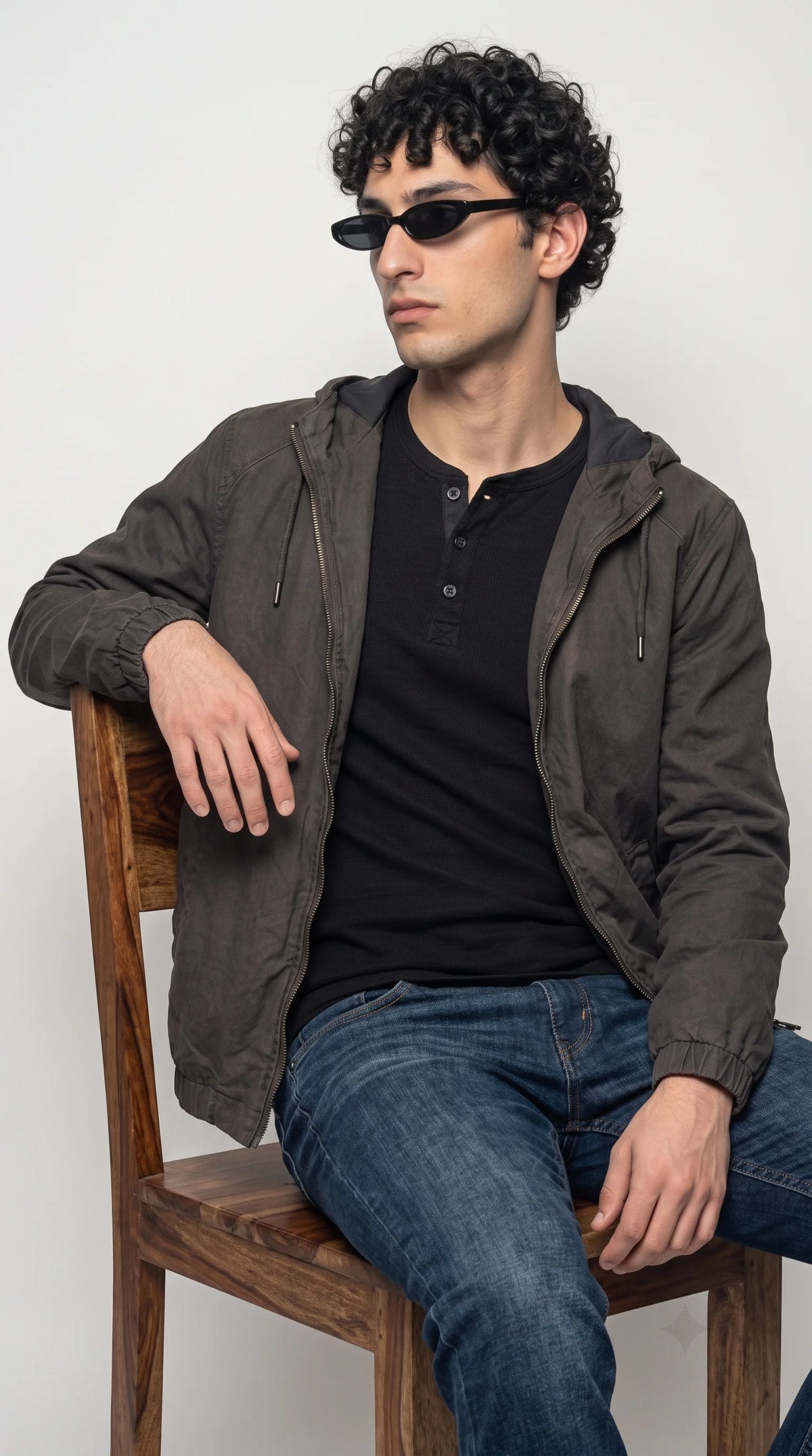 DARK GREY SILK-COTTON HOODED JACKET