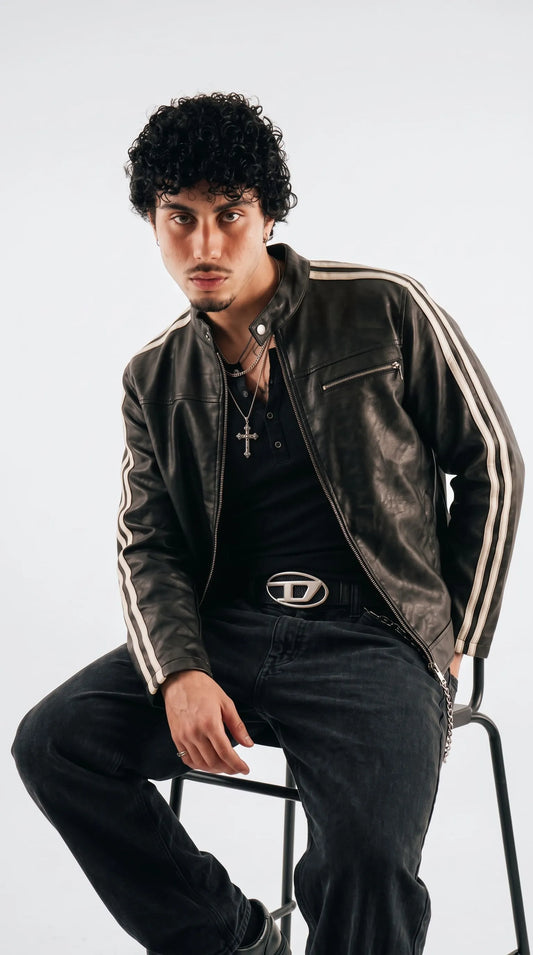 BLACK CAFE RACER LEATHER JACKET