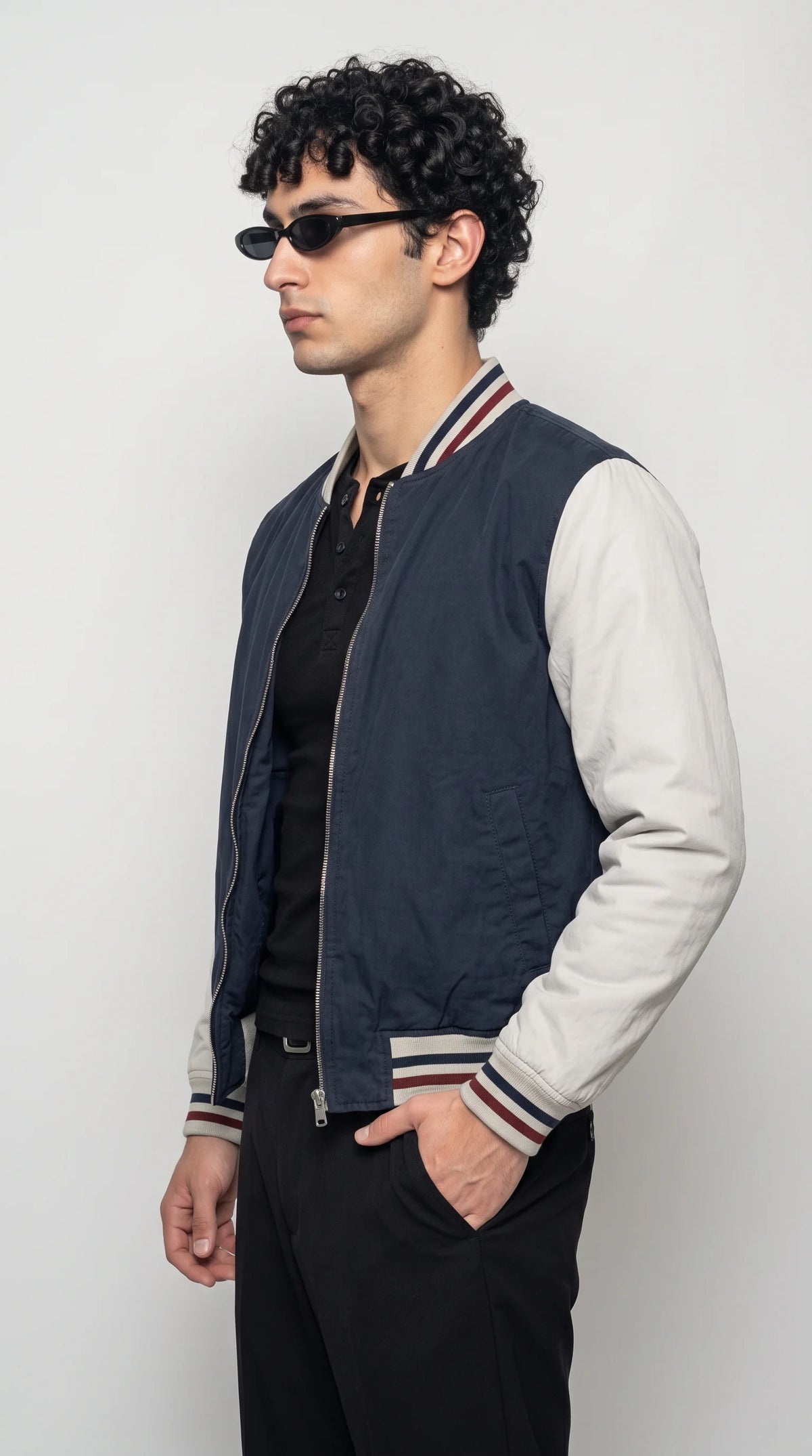 DARK NAVY BLUE AND GREY COTTON JACKET