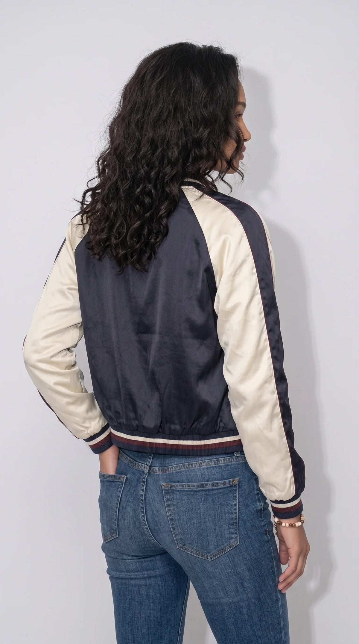 DARK NAVY BLUE STRIPED SILK-COTTON JACKET