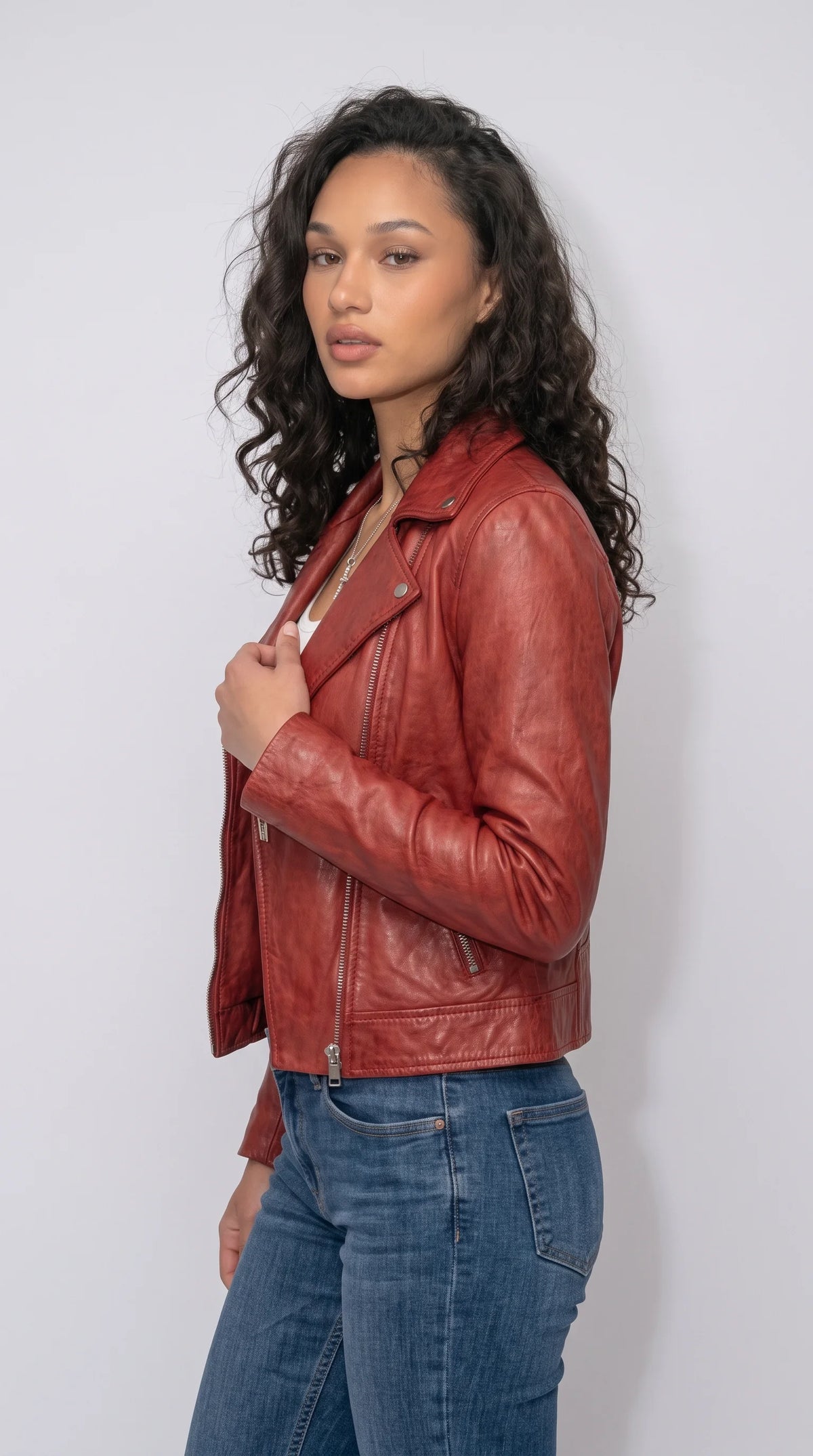 RED LEATHER BIKER JACKET