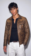 BROWN DISTRESSED LEATHER FIELD JACKET