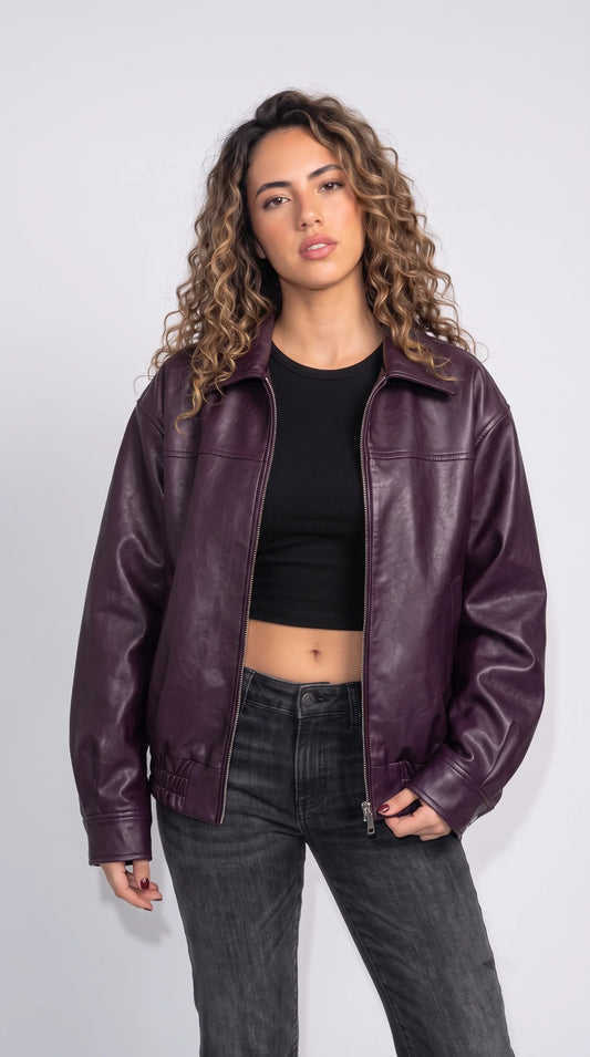 DARK PURPLE LEATHER BIKER JACKET