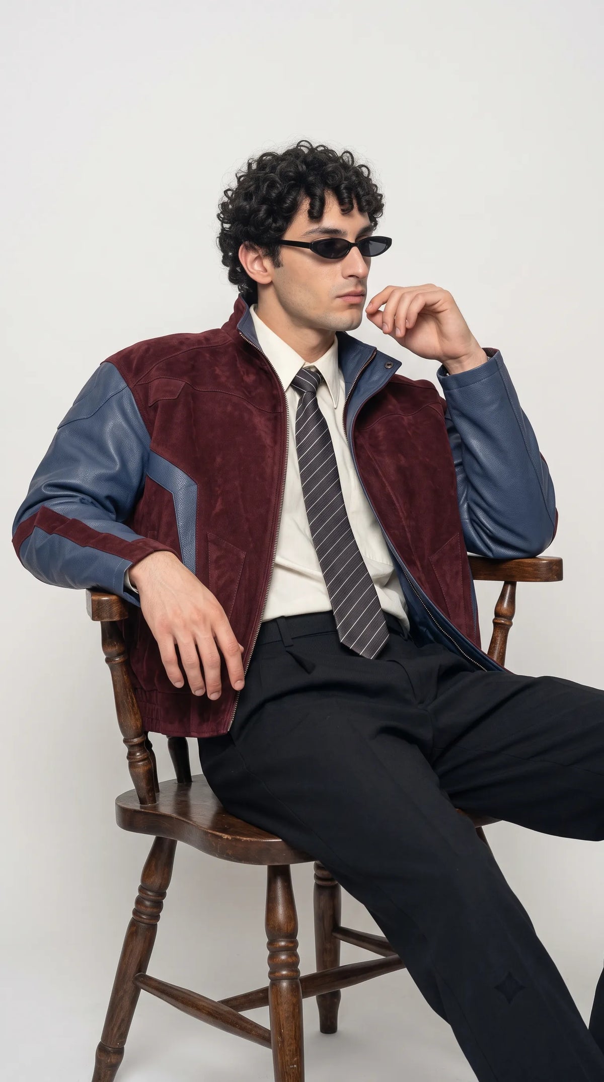 DARK RED SUEDE AND DARK BLUE LEATHER OVERSIZED JACKET