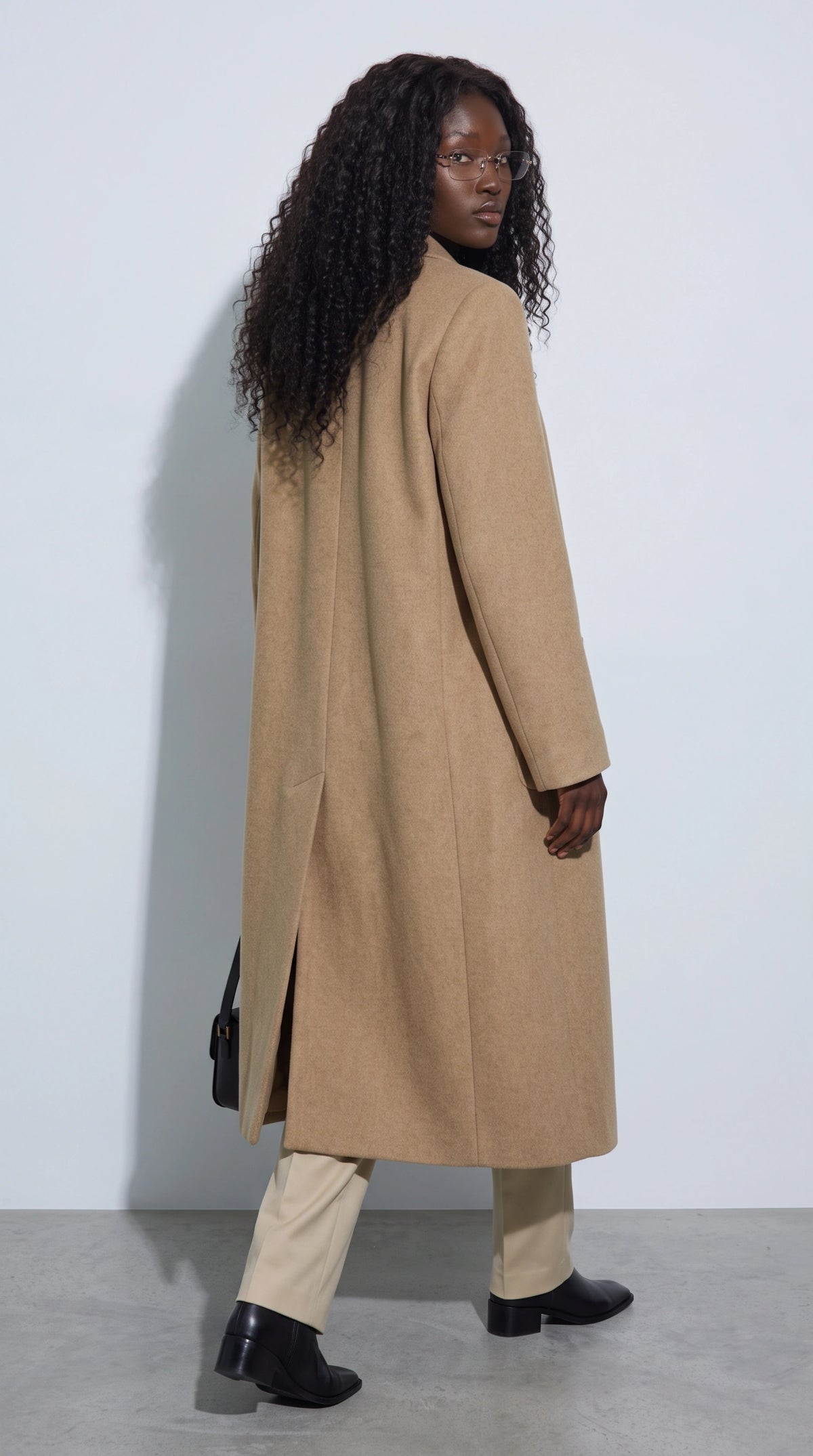 CAMEL LONG WOOL COAT