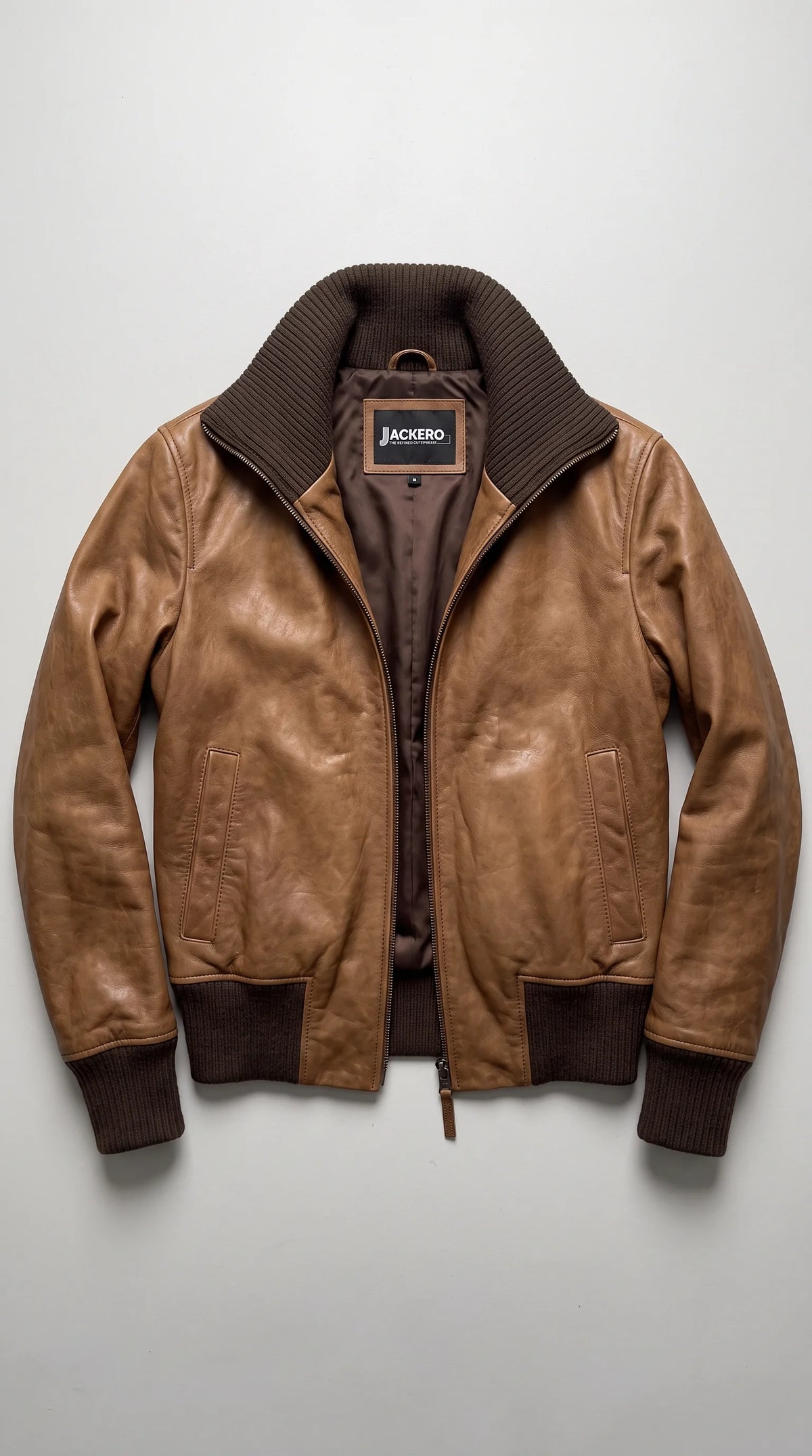 DARK BROWN LEATHER BOMBER JACKET