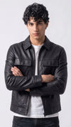 DARK BLACK LEATHER BOMBER JACKET