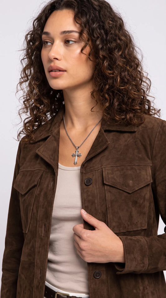 DARK BROWN SUEDE SHACKET