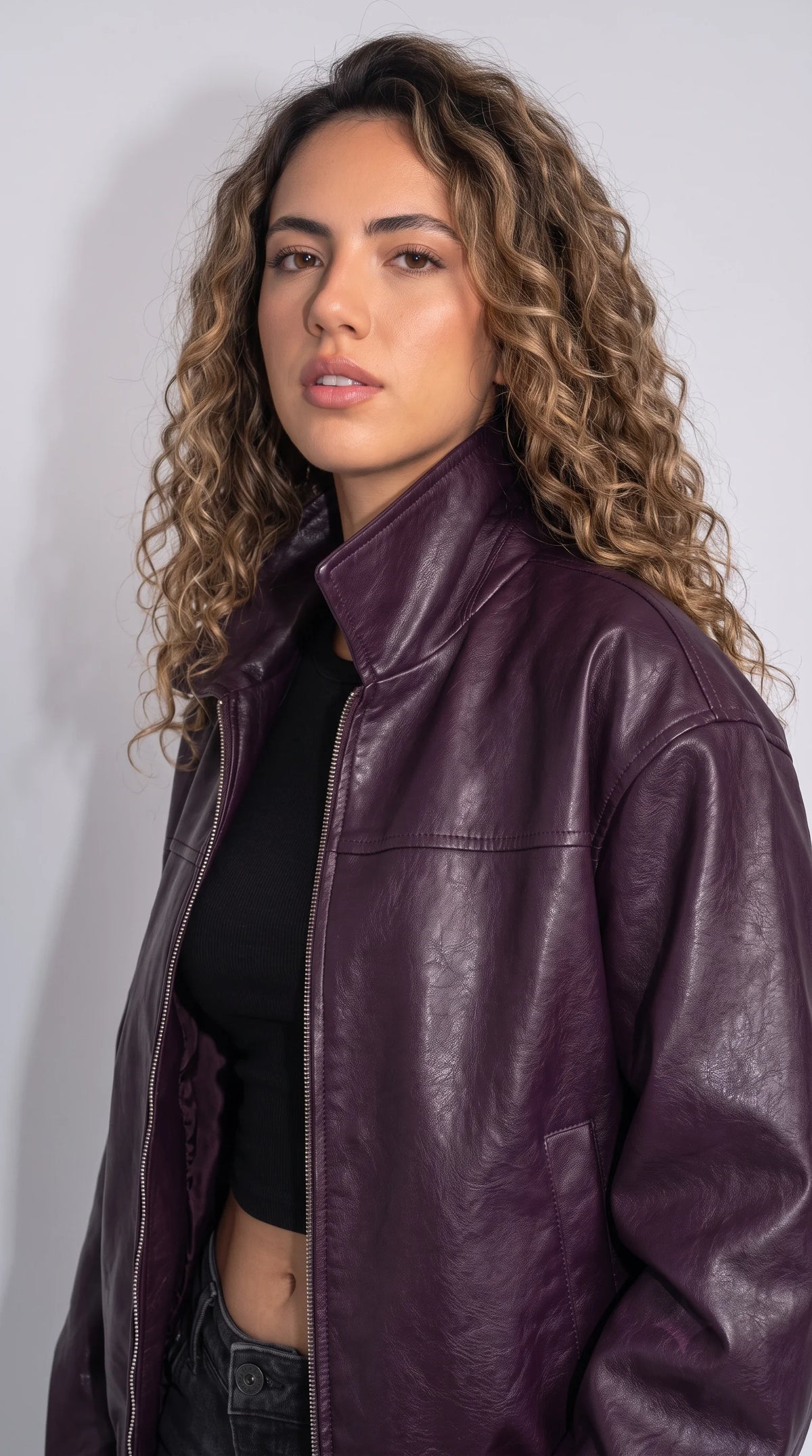 DARK PURPLE LEATHER BIKER JACKET