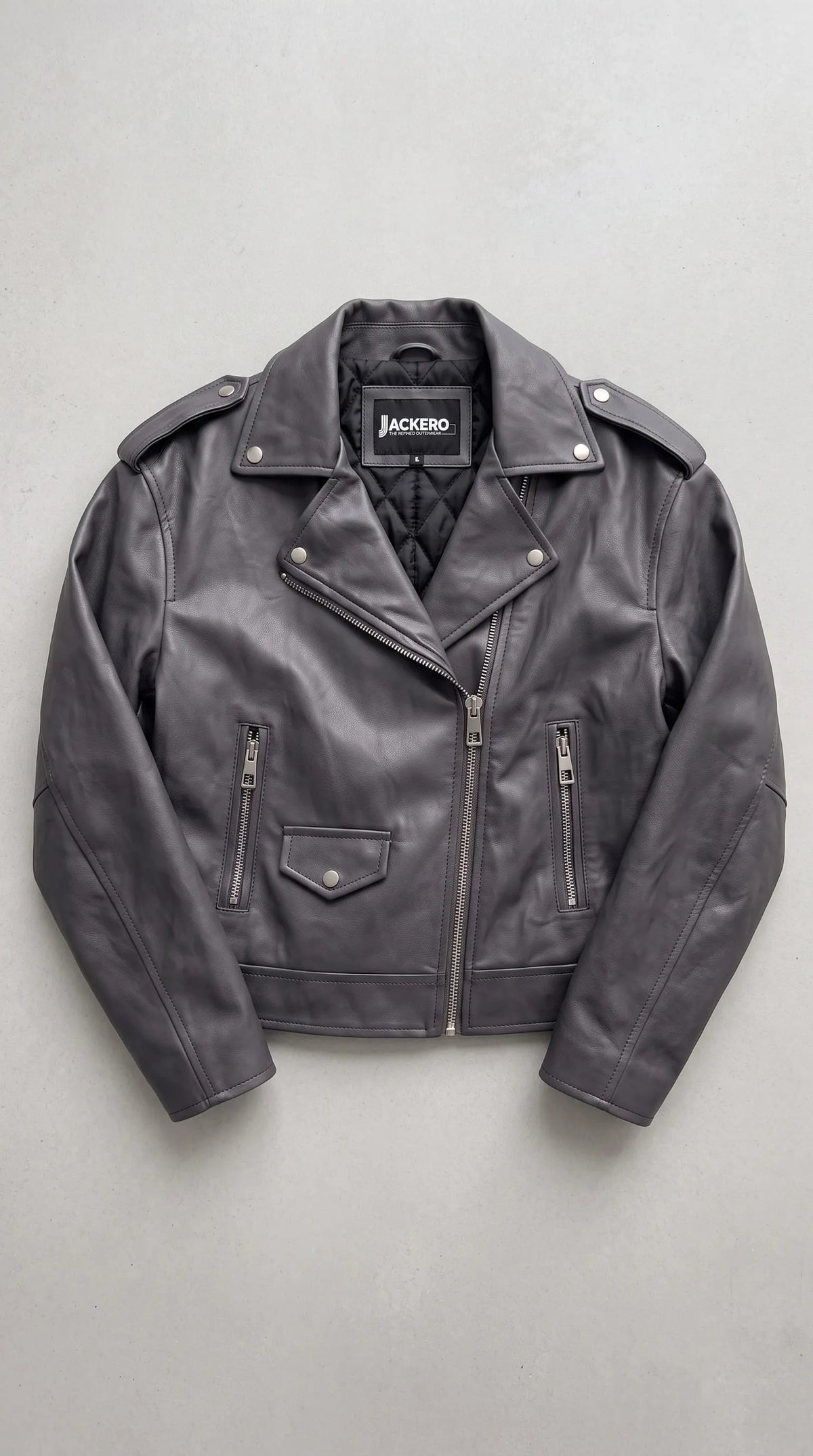 GREY LEATHER BIKER JACKET