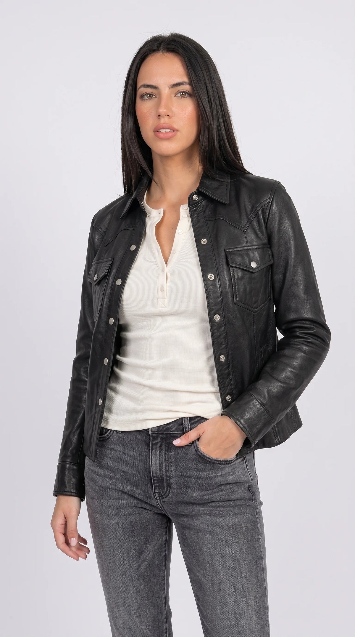 PREMIUM BLACK LEATHER TRUCKER JACKET