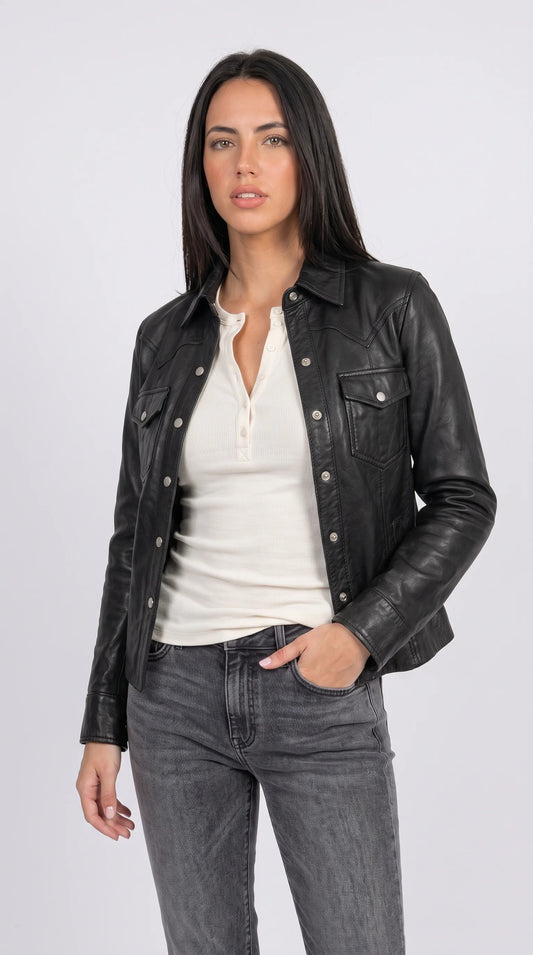 PREMIUM BLACK LEATHER TRUCKER JACKET