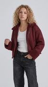 DARK MAROON SUEDE AVIATOR JACKET WITH SHEARLING
