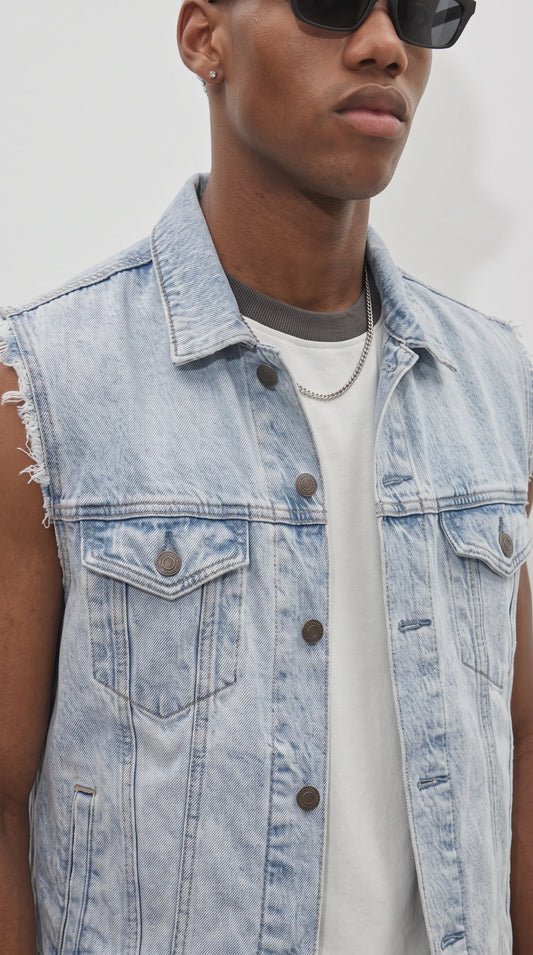LIGHT WASH DENIM VEST