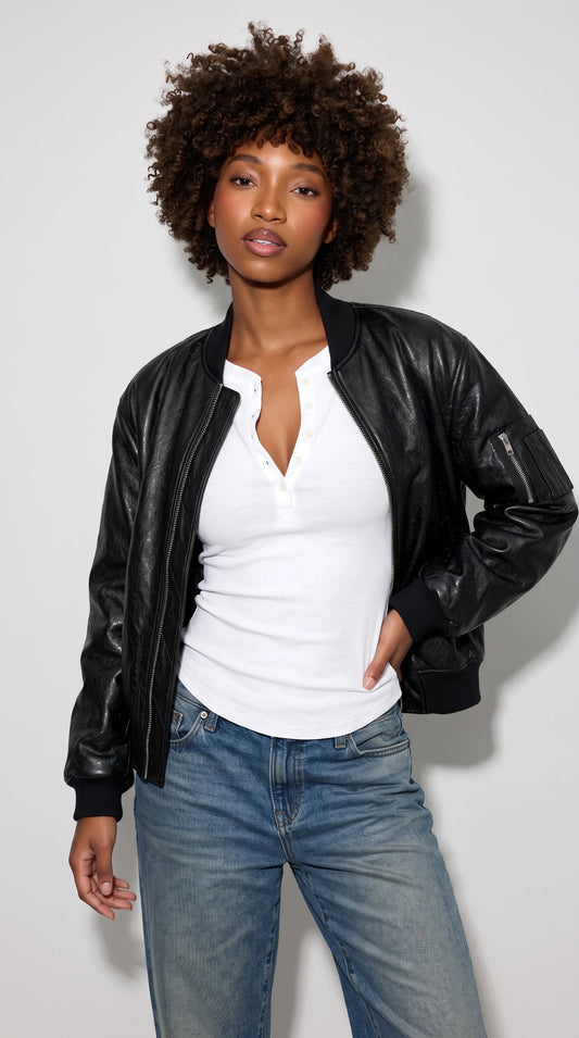 PREMIUM BLACK LEATHER BOMBER JACKET
