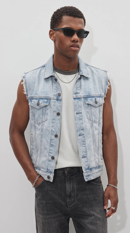LIGHT WASH DENIM VEST