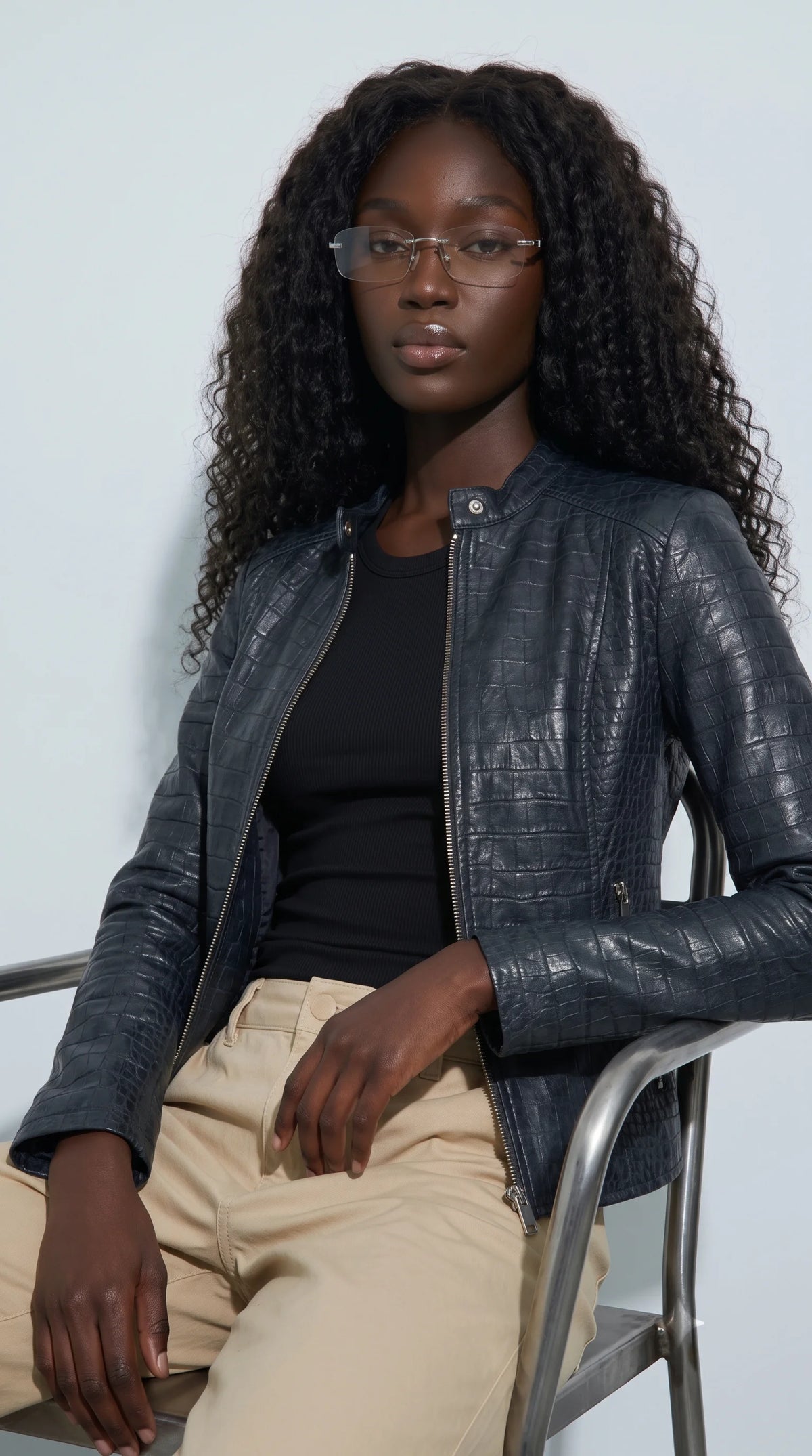 WOMEN BLACK CROCODILE LEATHER JACKET