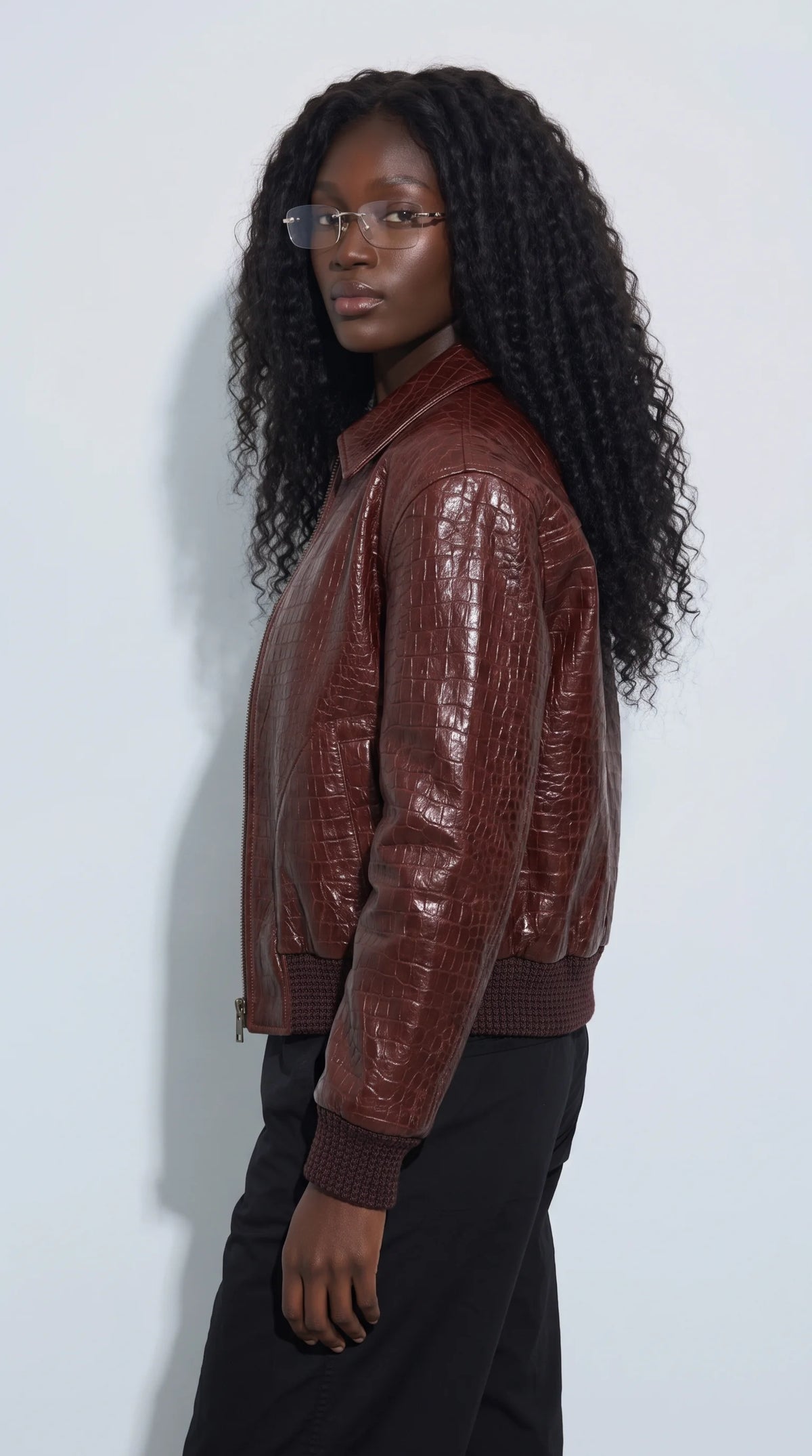 DARK RED VINE CROCODILE LEATHER JACKET