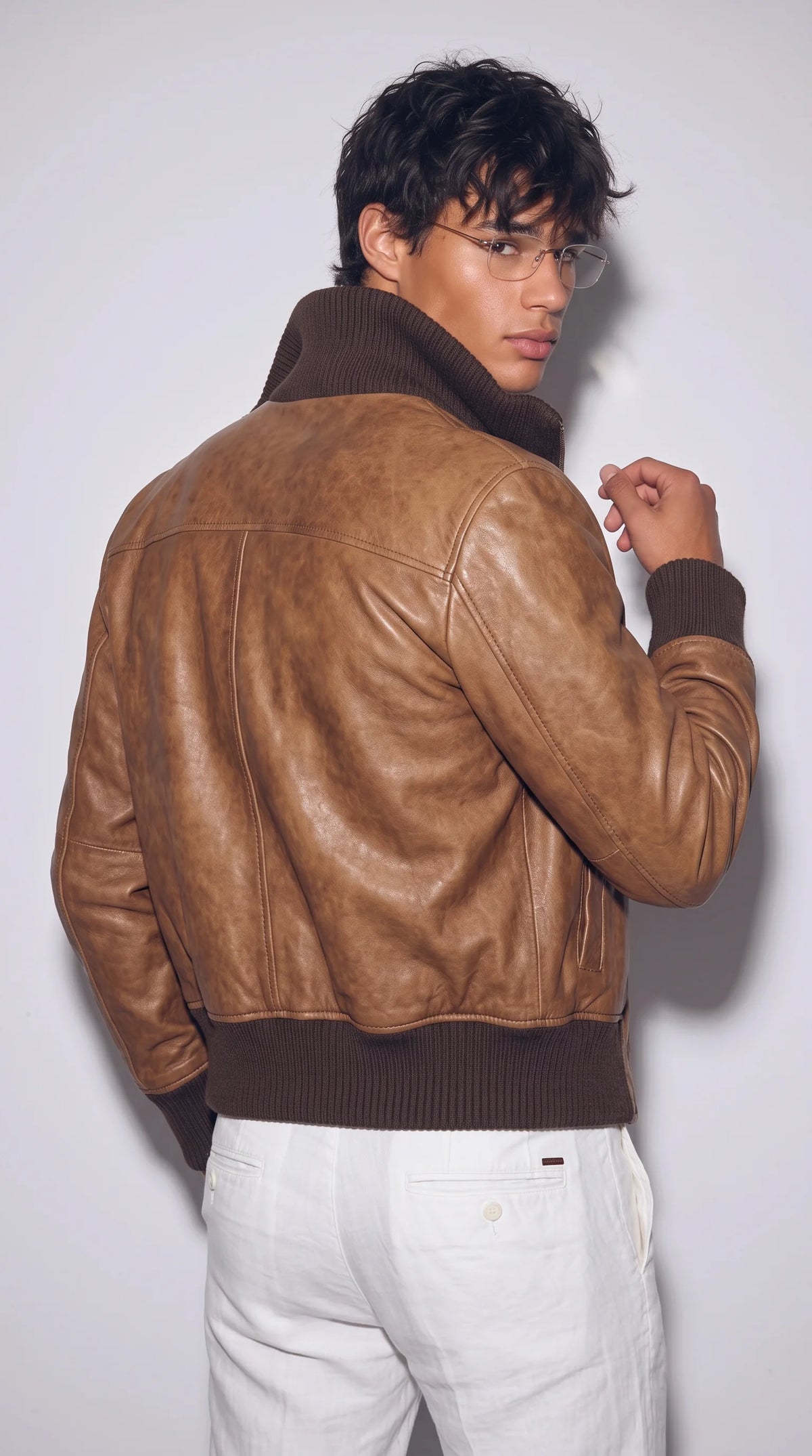 DARK BROWN LEATHER BOMBER JACKET