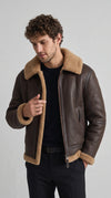 DARK BROWN LEATHER AVIATOR JACKET WITH TAN SHEARLING