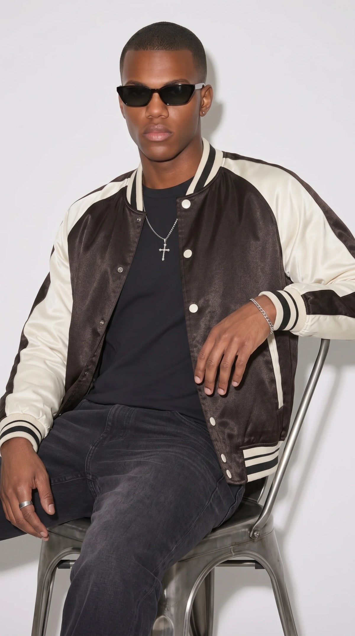 BLACK AND WHITE VARSITY JACKET