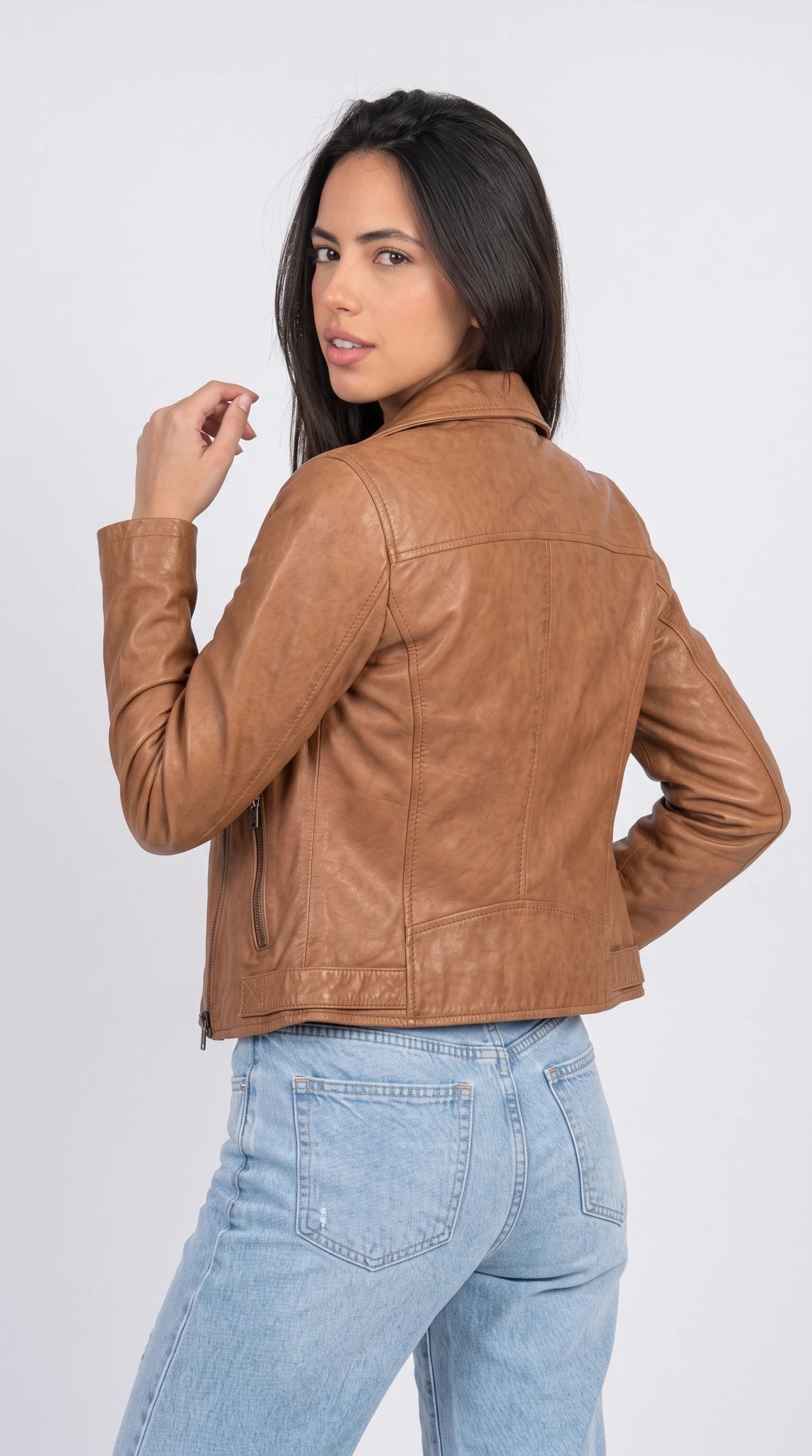 TAN BIKER LEATHER JACKET