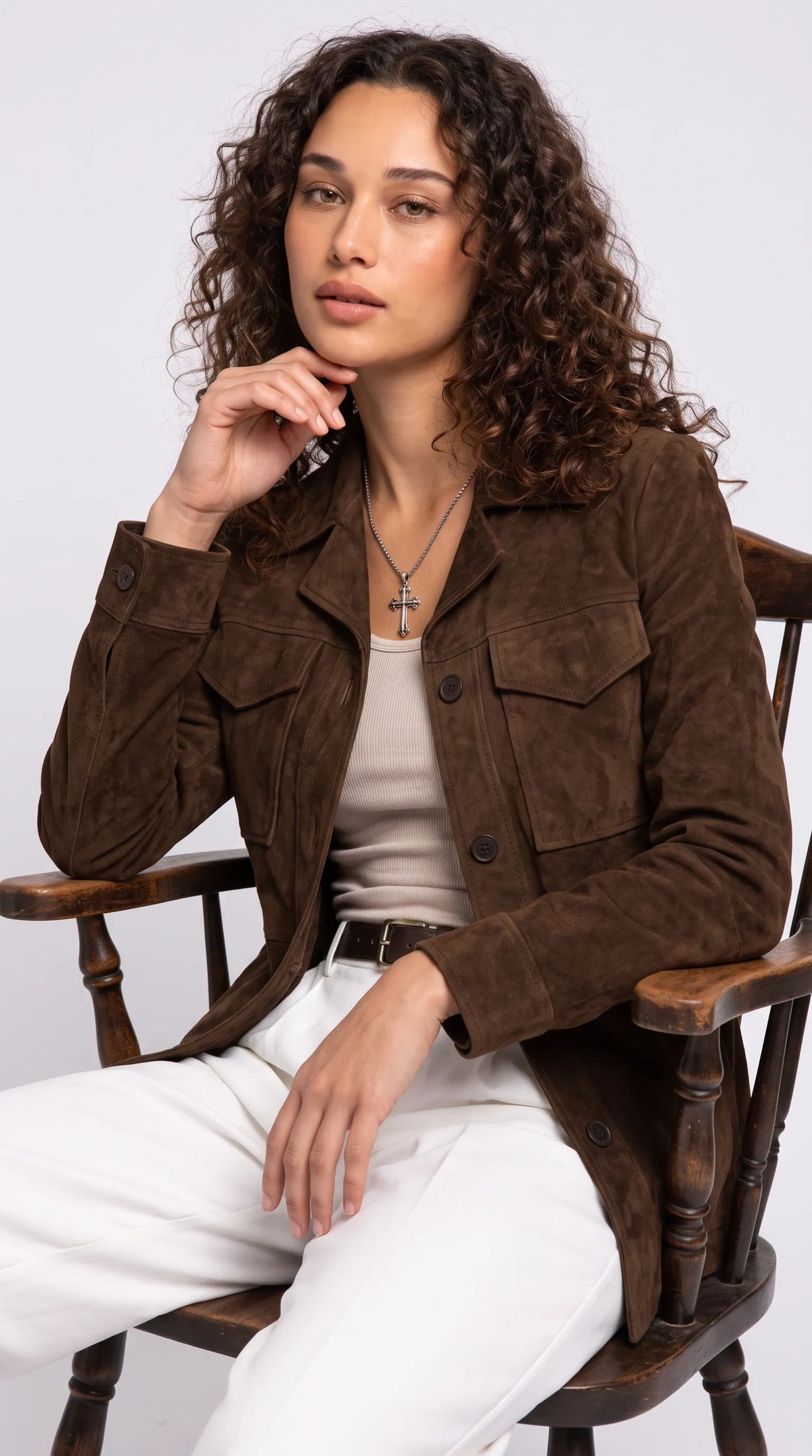 DARK BROWN SUEDE SHACKET