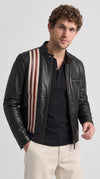 DARK BLACK STRIPED LEATHER JACKET