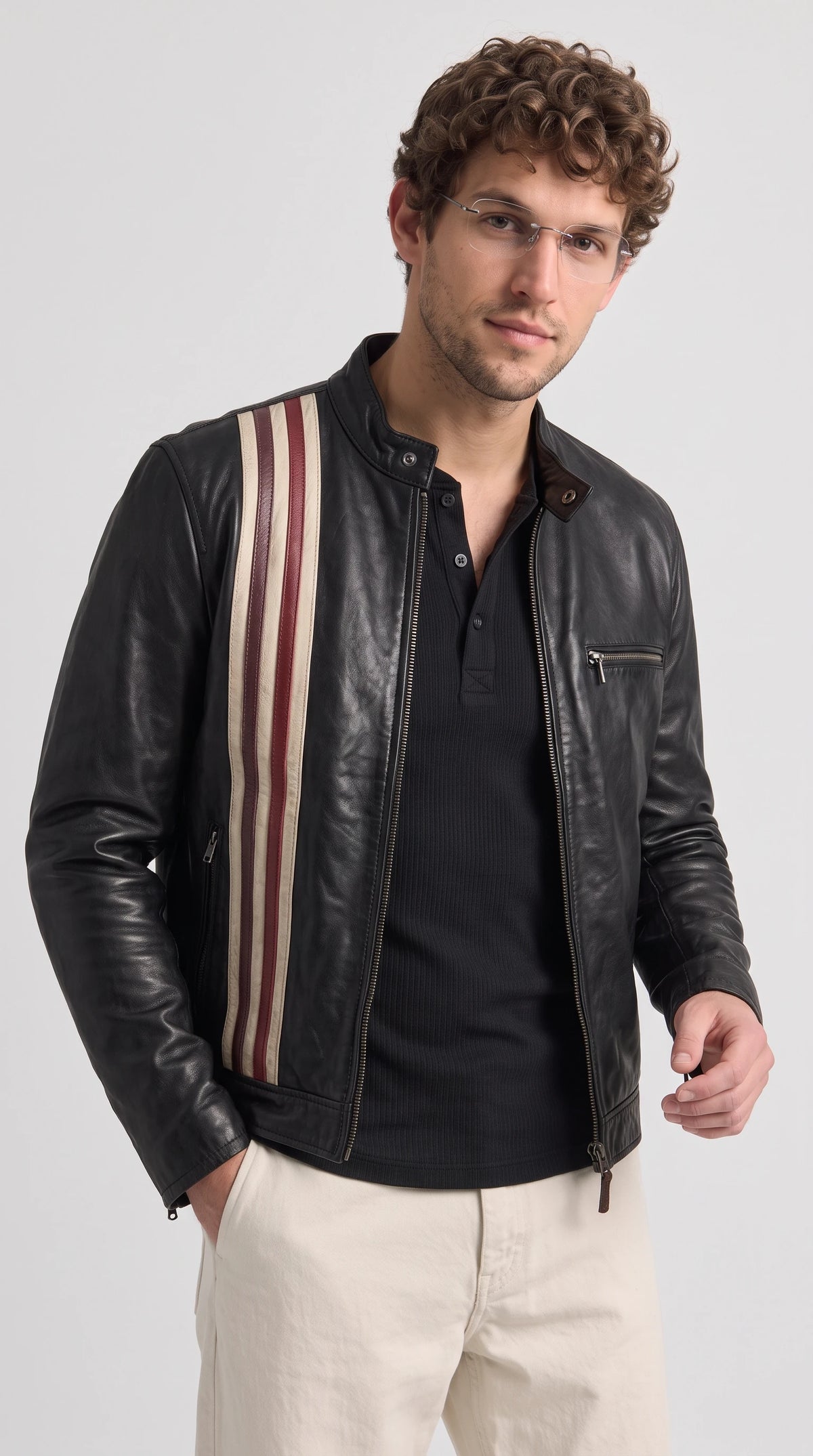 DARK BLACK STRIPED LEATHER JACKET