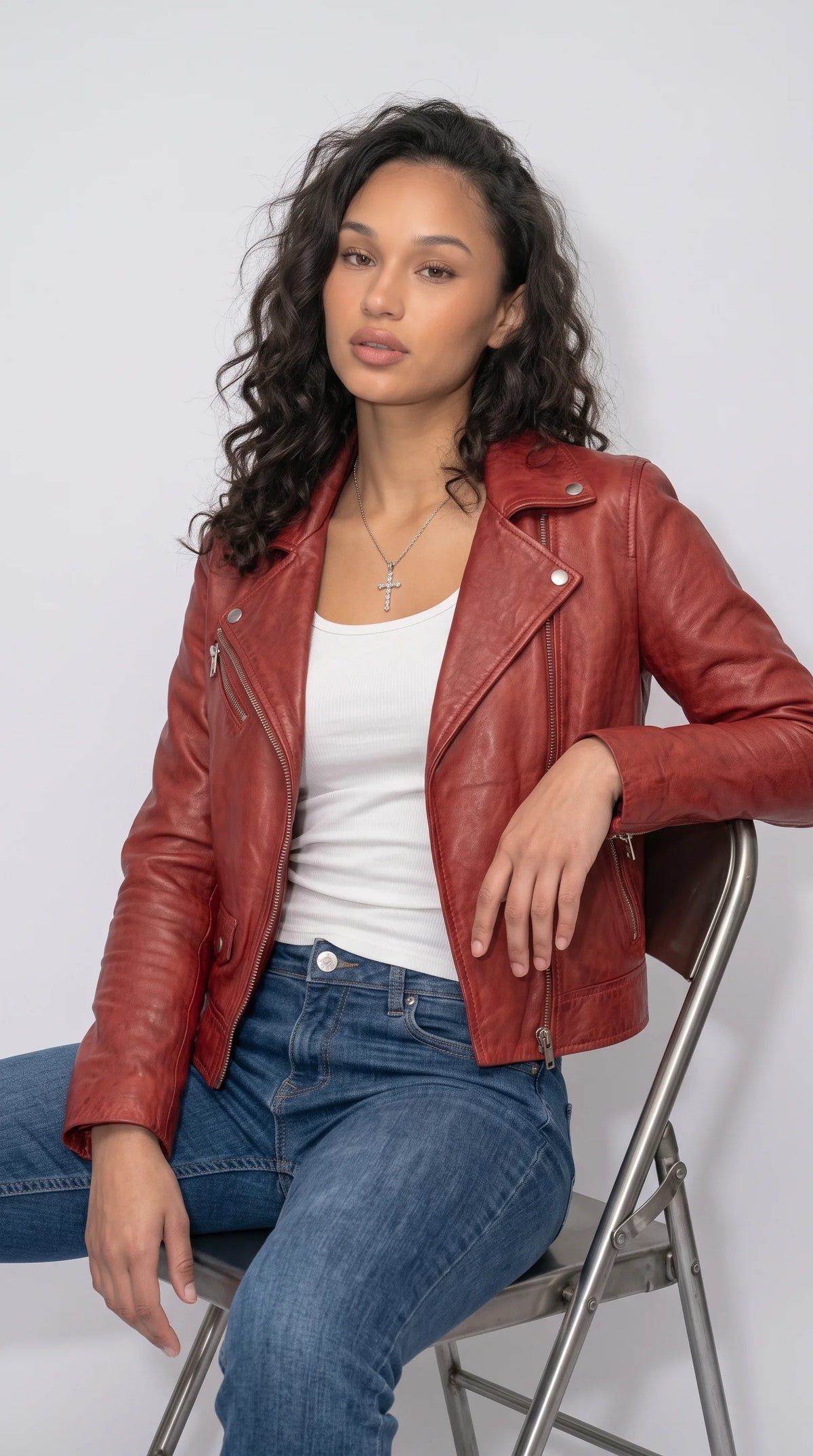 RED LEATHER BIKER JACKET