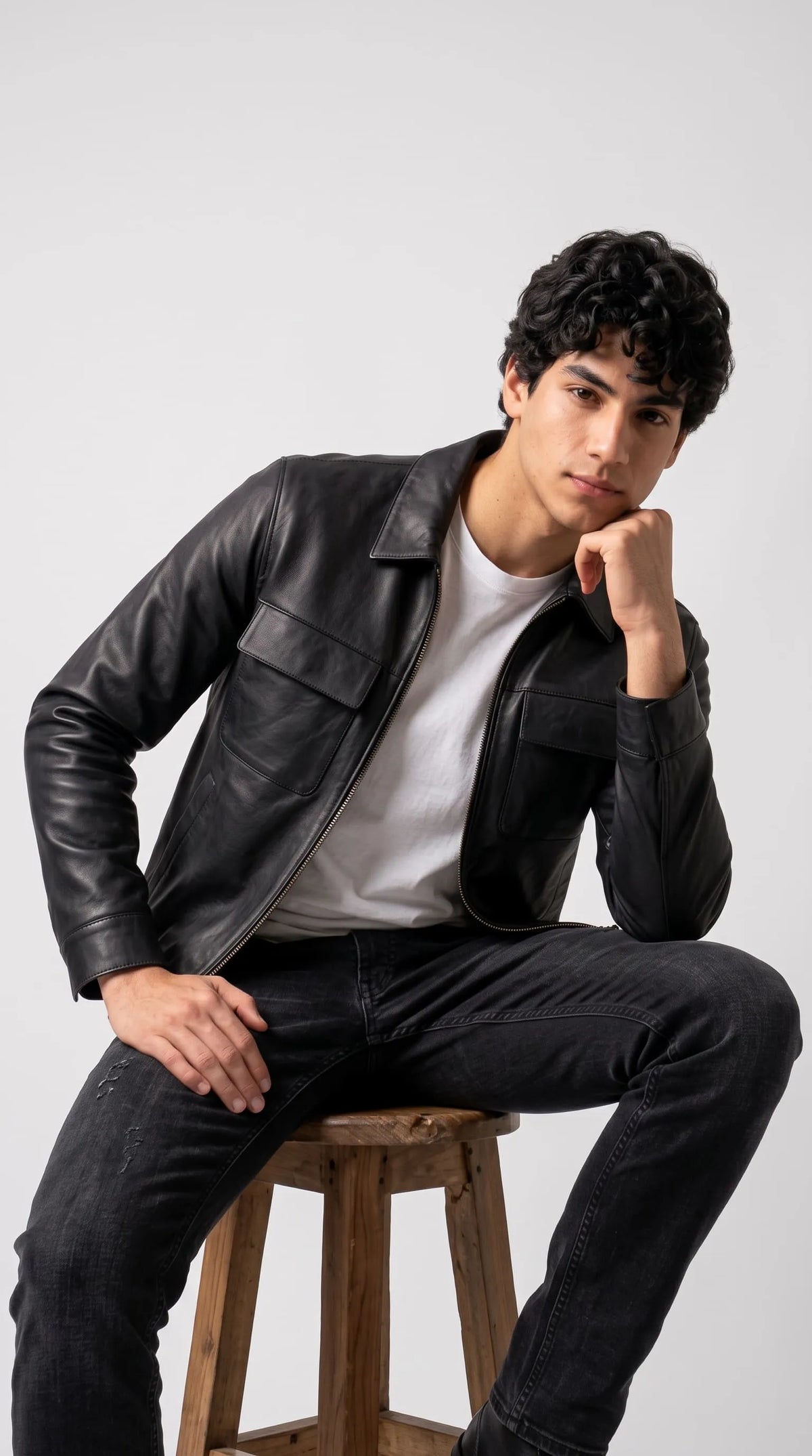 DARK BLACK LEATHER BOMBER JACKET