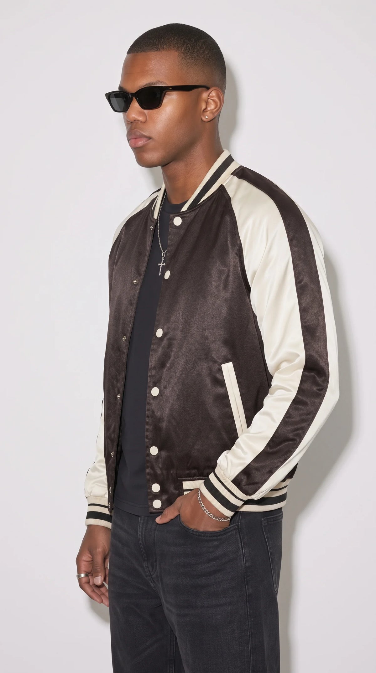 BLACK AND WHITE VARSITY JACKET