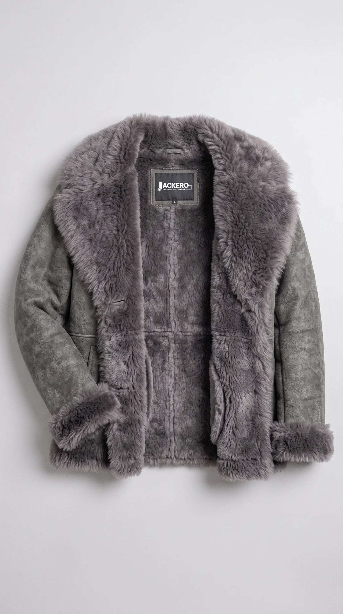 DARK GREY SUEDE AVIATOR FLIGHT JACKET WITH DARK GREY FAUX SHEARLING