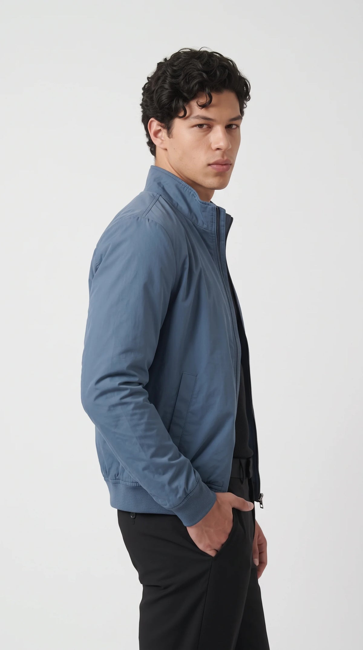 CYAN SILK-COTTON BOMBER JACKET
