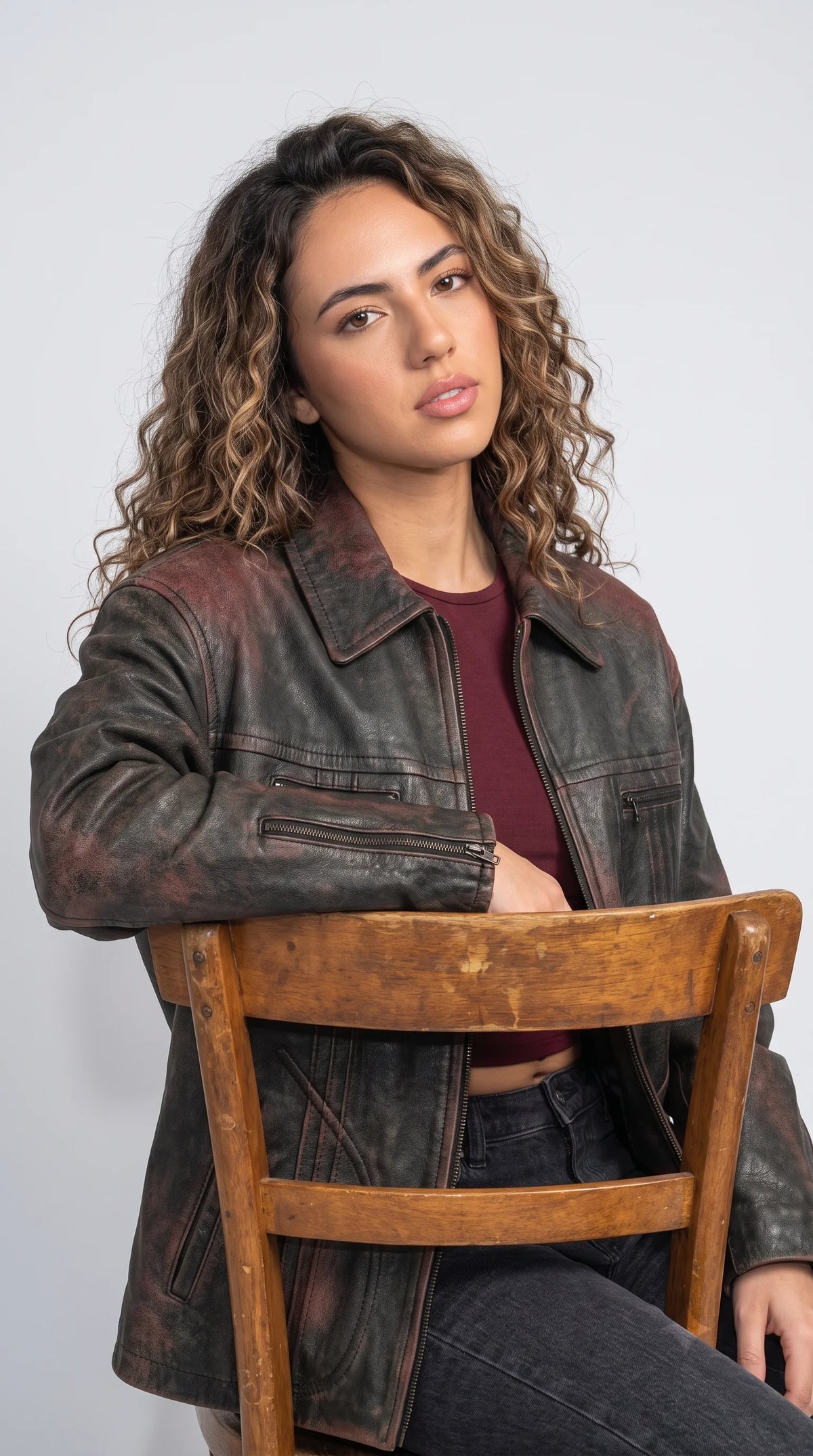 PREMIUM DISTRESSED BLACK LEATHER TRUCKER JACKET