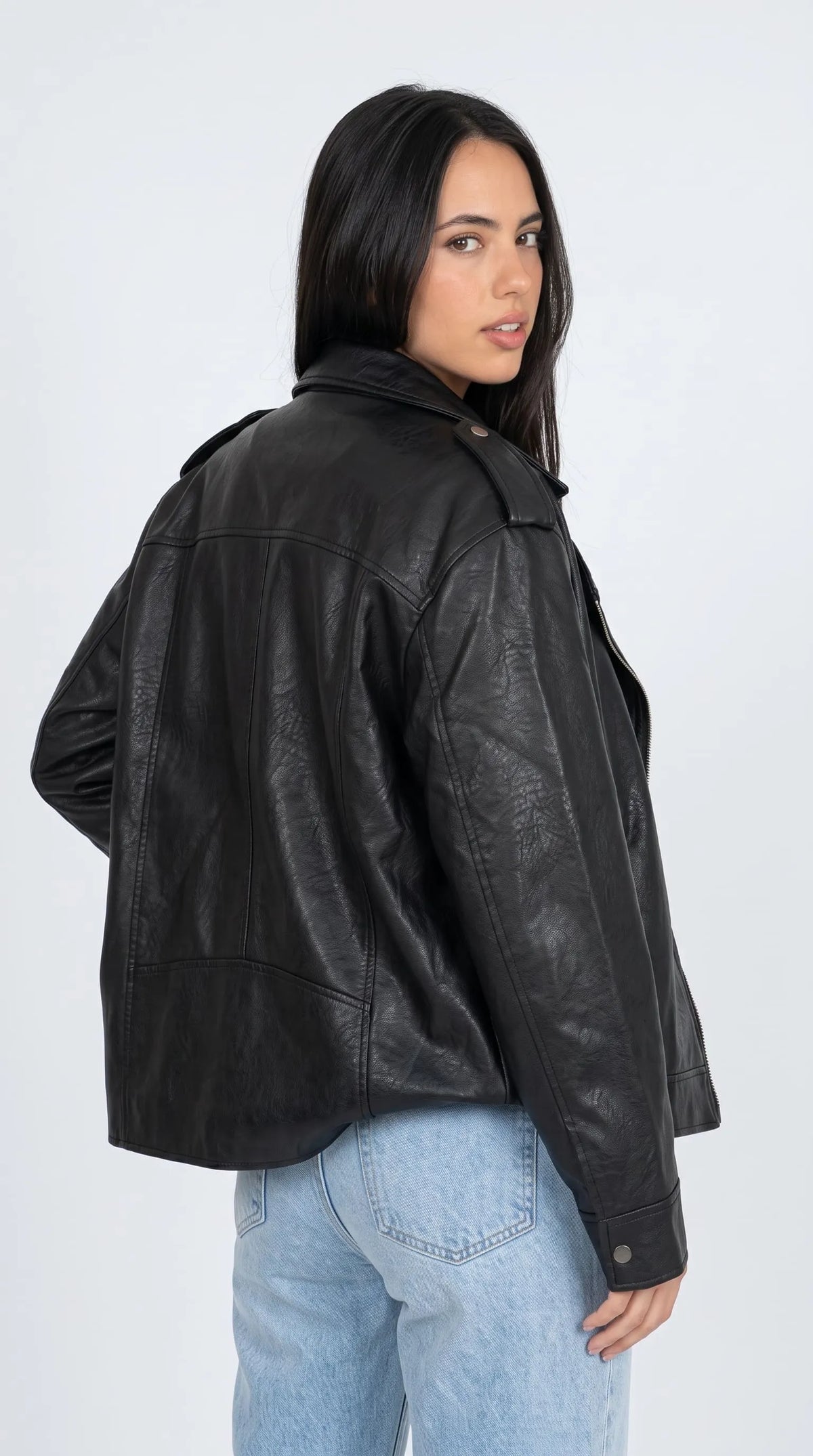 DARKEST BLACK AVIATOR LEATHER BAGGY OVERSIZED JACKET
