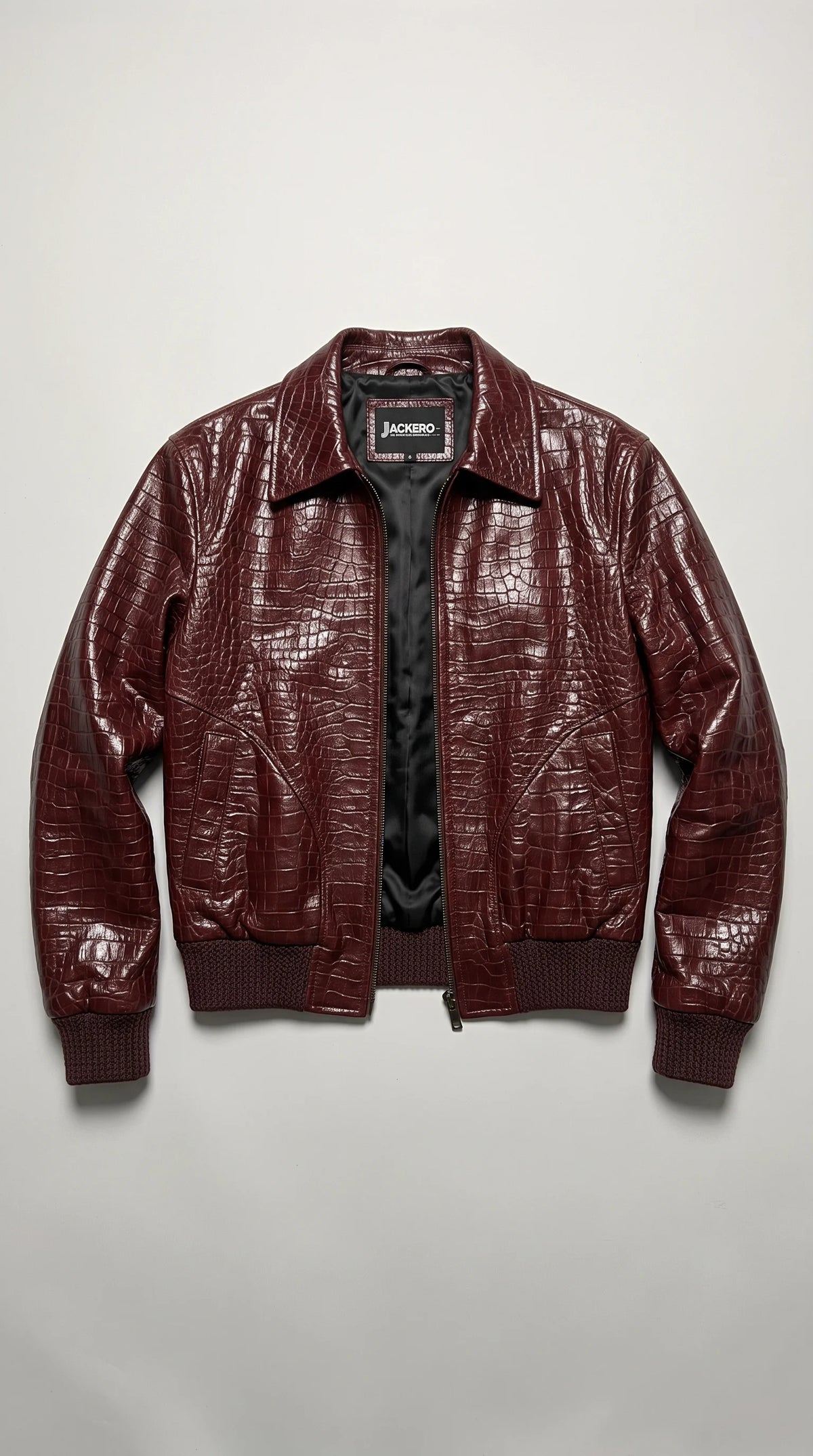 DARK RED VINE CROCODILE LEATHER JACKET