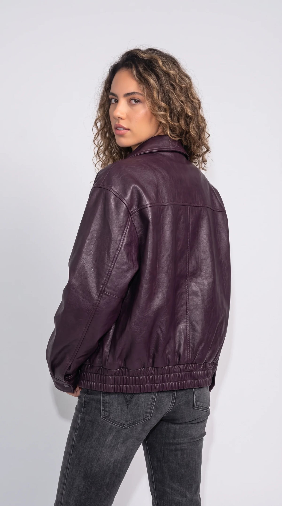DARK PURPLE LEATHER BIKER JACKET