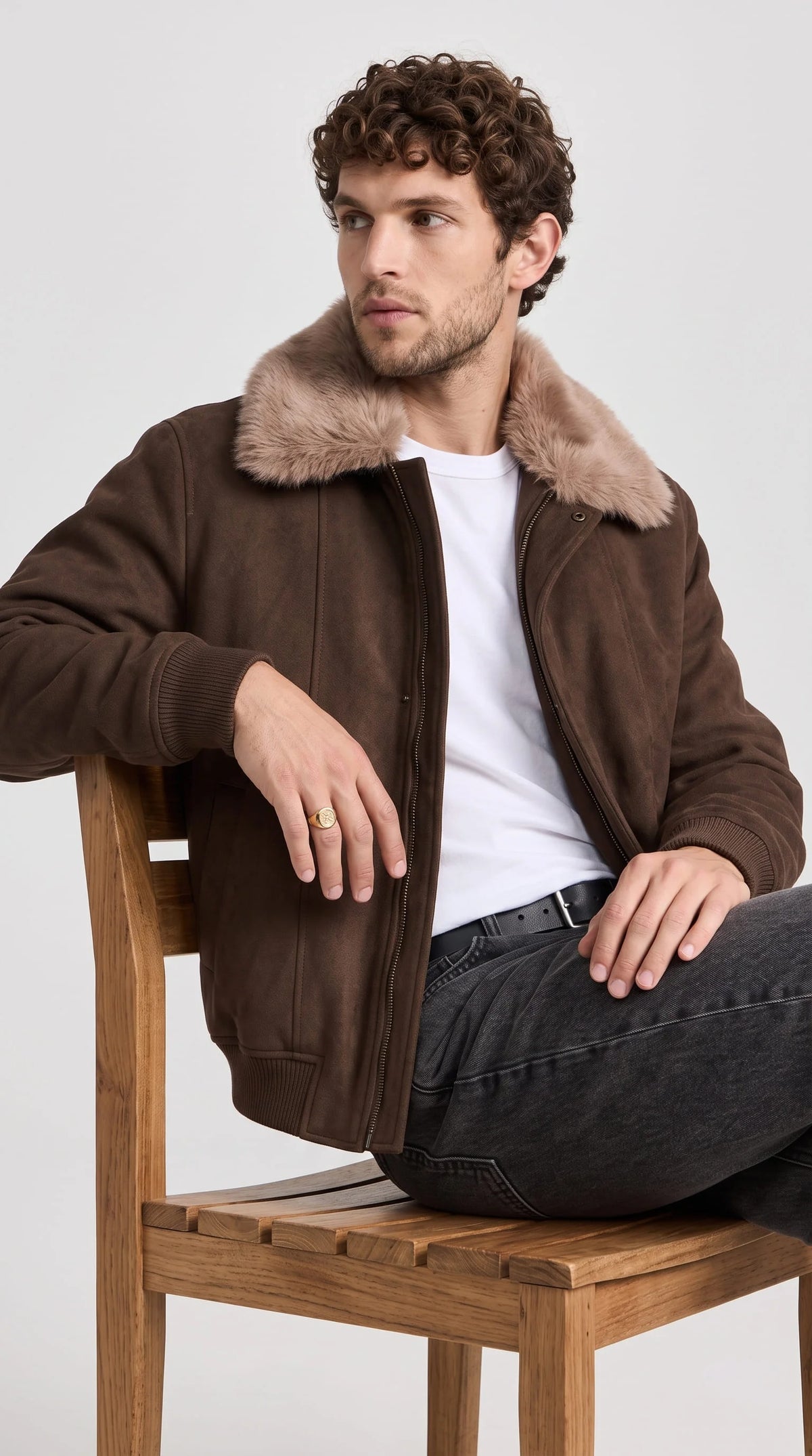 DARK BROWN JACKET WITH SHEARLING COLLAR