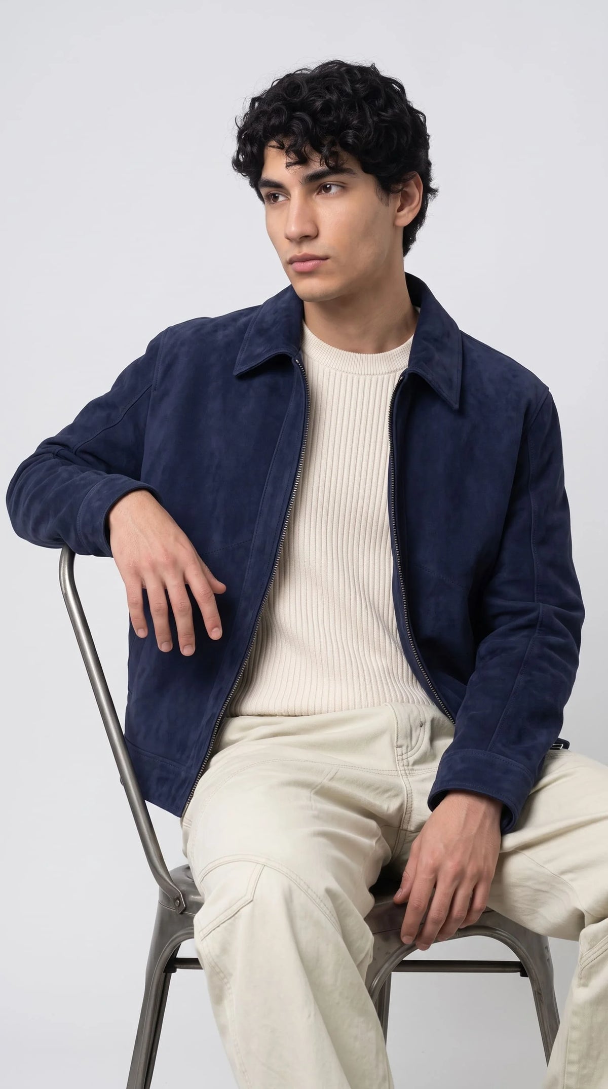 DARK NAVY BLUE SUEDE BOMBER JACKET