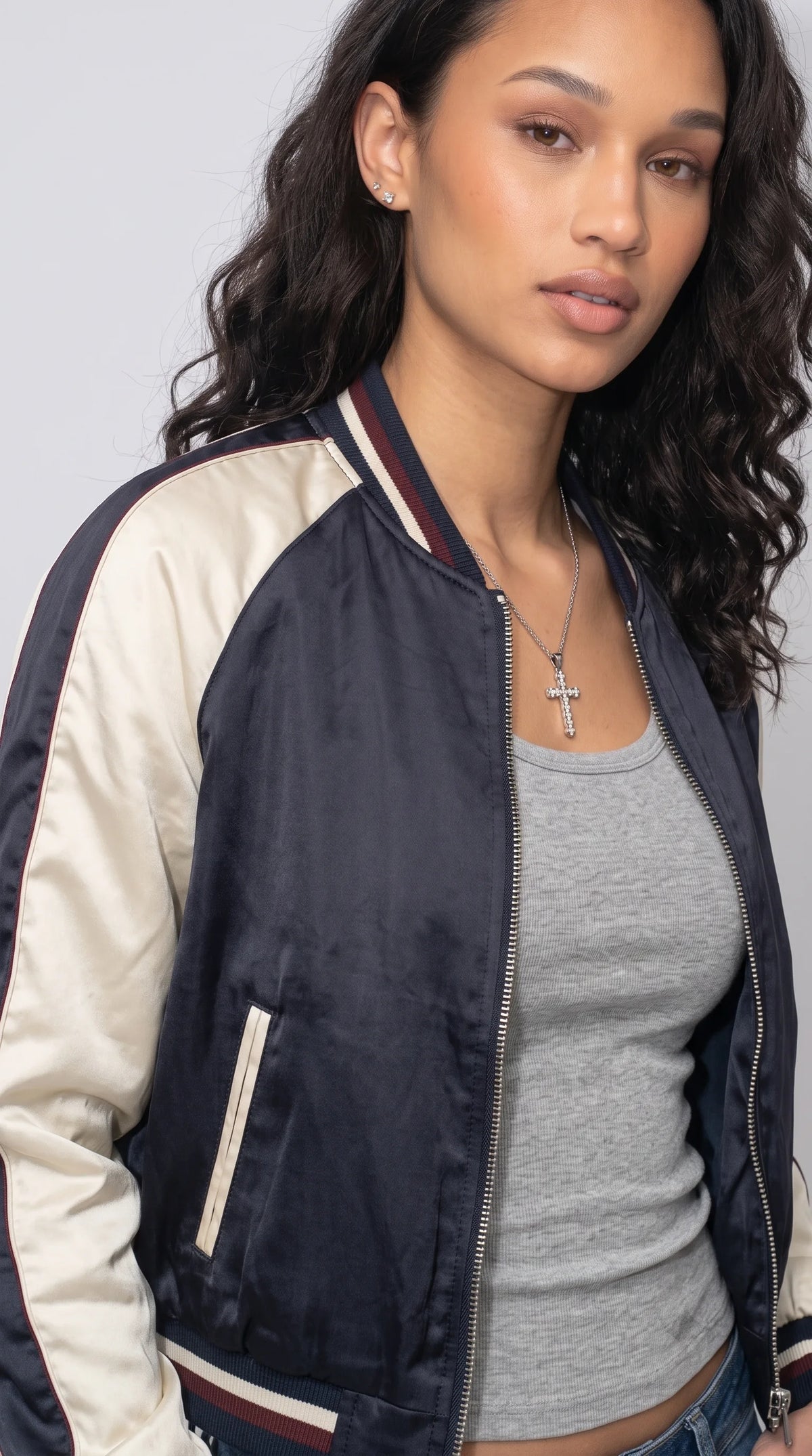 DARK NAVY BLUE STRIPED SILK-COTTON JACKET