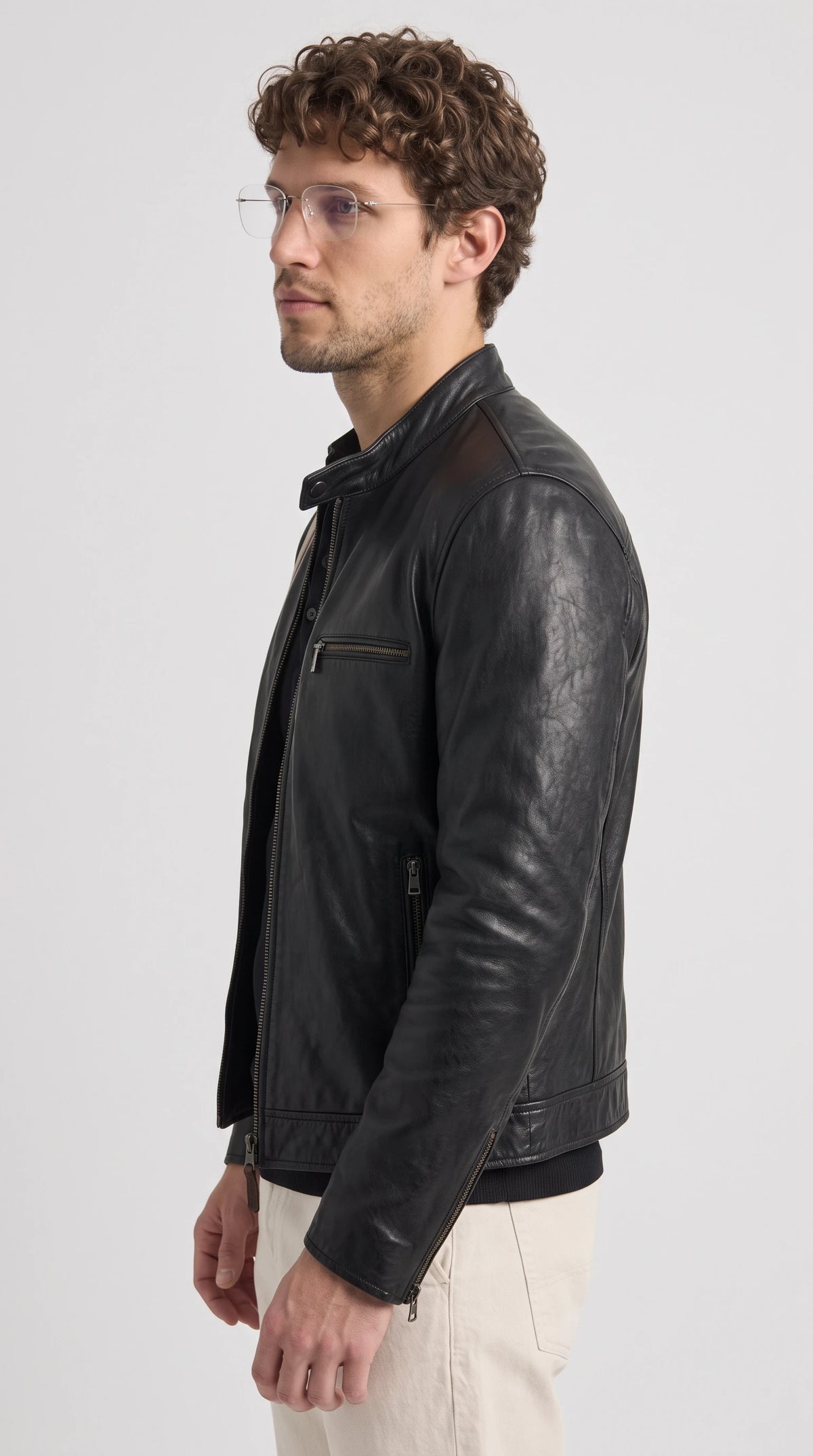 DARK BLACK STRIPED LEATHER JACKET