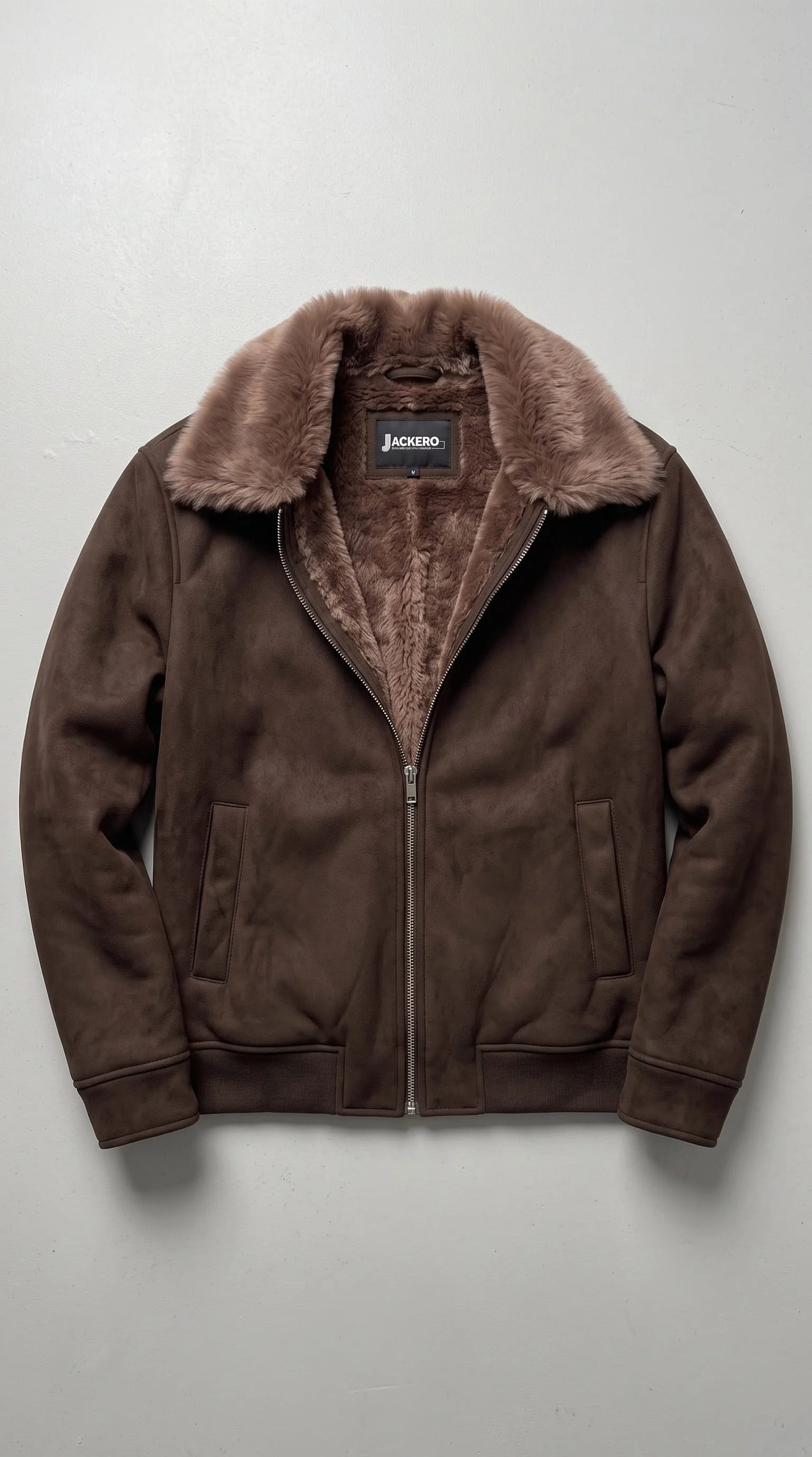 DARK BROWN JACKET WITH SHEARLING COLLAR