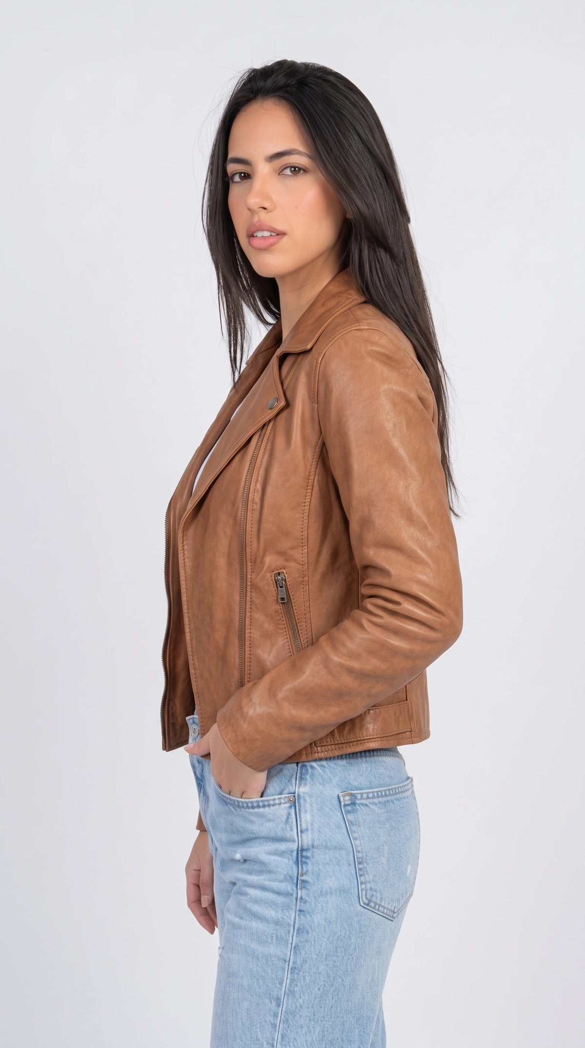 TAN BIKER LEATHER JACKET